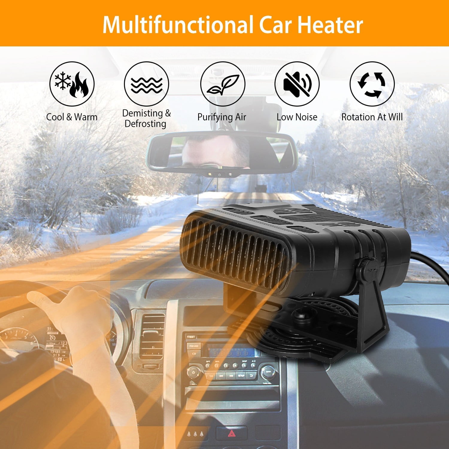 iMounTEK 12V 120W Portable Car Space Heater 2 in 1 Defroster Heater Cooling Fan for Car Truck Van