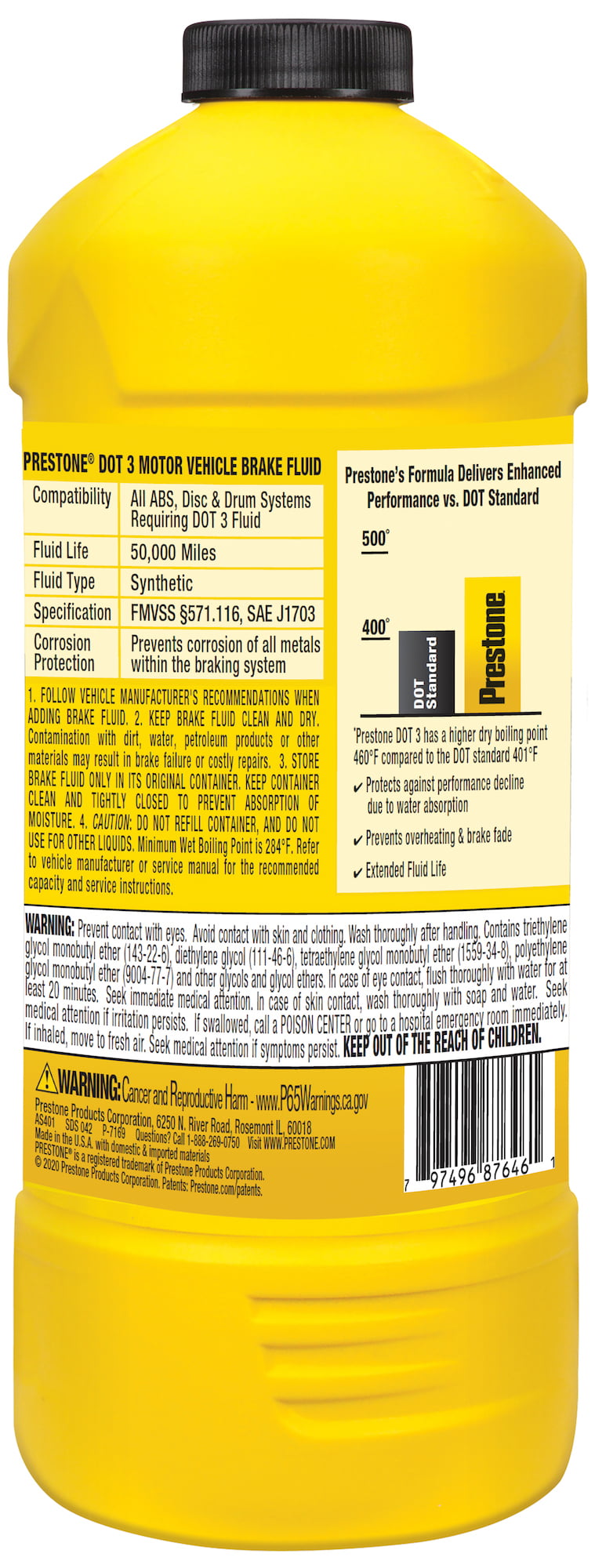 Prestone Hi-Temp Synthetic Dot 3 Brake Fluid 32 oz (1 Quart)