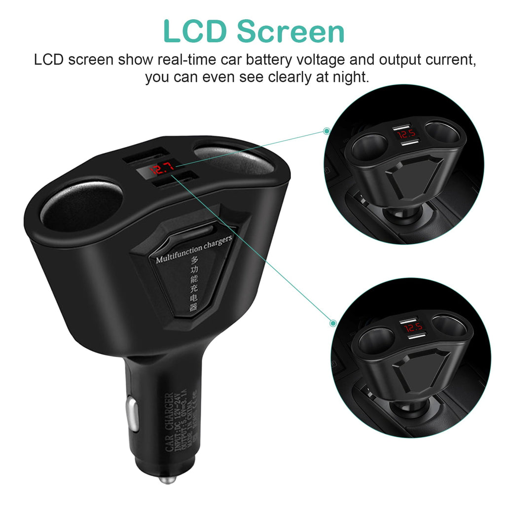 2 Socket Cigarette Lighter Splitter, TSV 120W Cigarette Lighter Adapter, Car Charger with Dual USB Ports 3.1A Outport for GPS/Dash Cam/Phone/Pad
