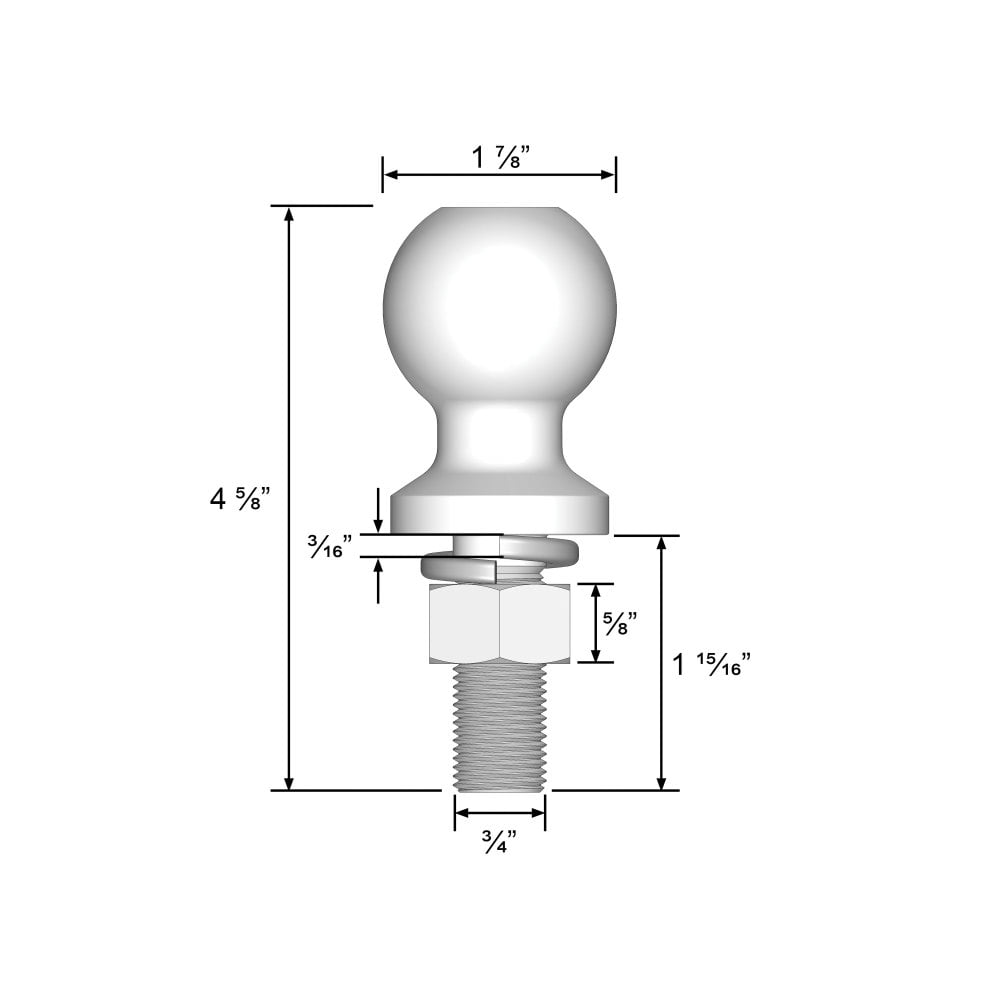 Quick Products QP-HB3001 1-7/8" Chrome Hitch Ball - 3/4" Diameter x 2" Long Shank - 2,000 lbs.