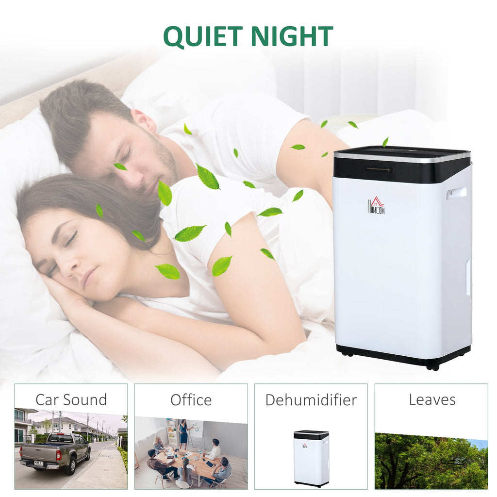 HOMCOM 2520 Sq. Ft Portable Electric Dehumidifier For Home, Bedroom or Basements with 14 Pint Tank, 2 Speeds and 3 Modes, 42 pt/Day, White