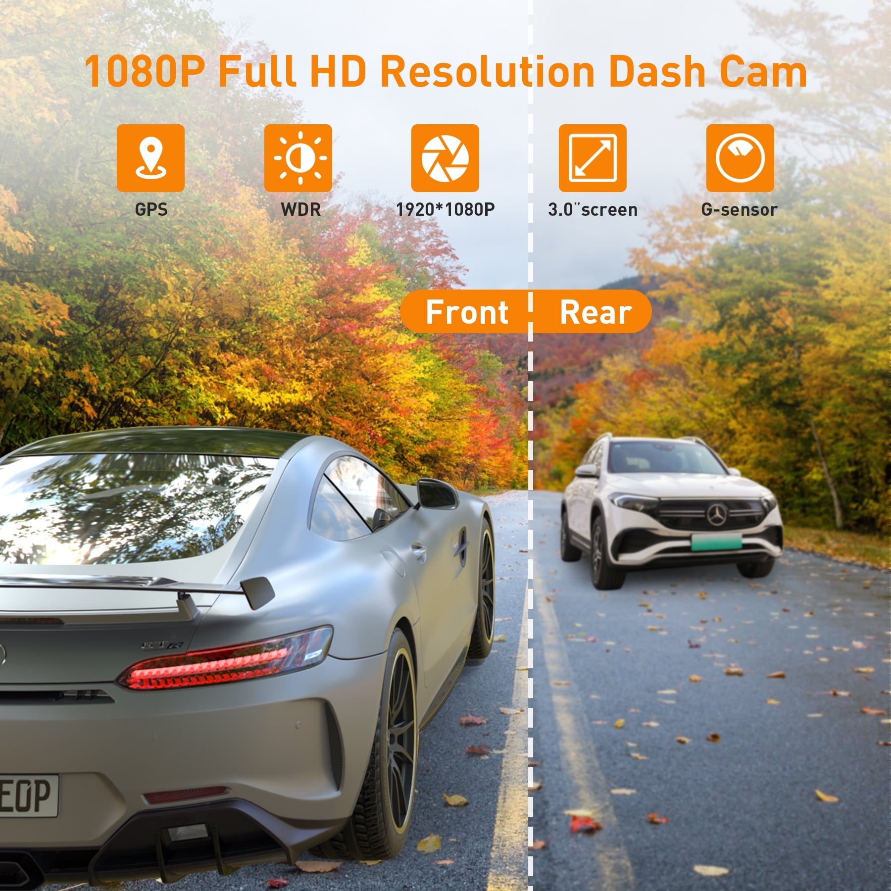 NEXPOW Dash Cam Front and Rear, 1080P Full HD Dash Camera, Dashcam with Night Vision, Car Camera with 3-inch LCD Display, Parking Mode, G-Sensor, Loop Recording, WDR