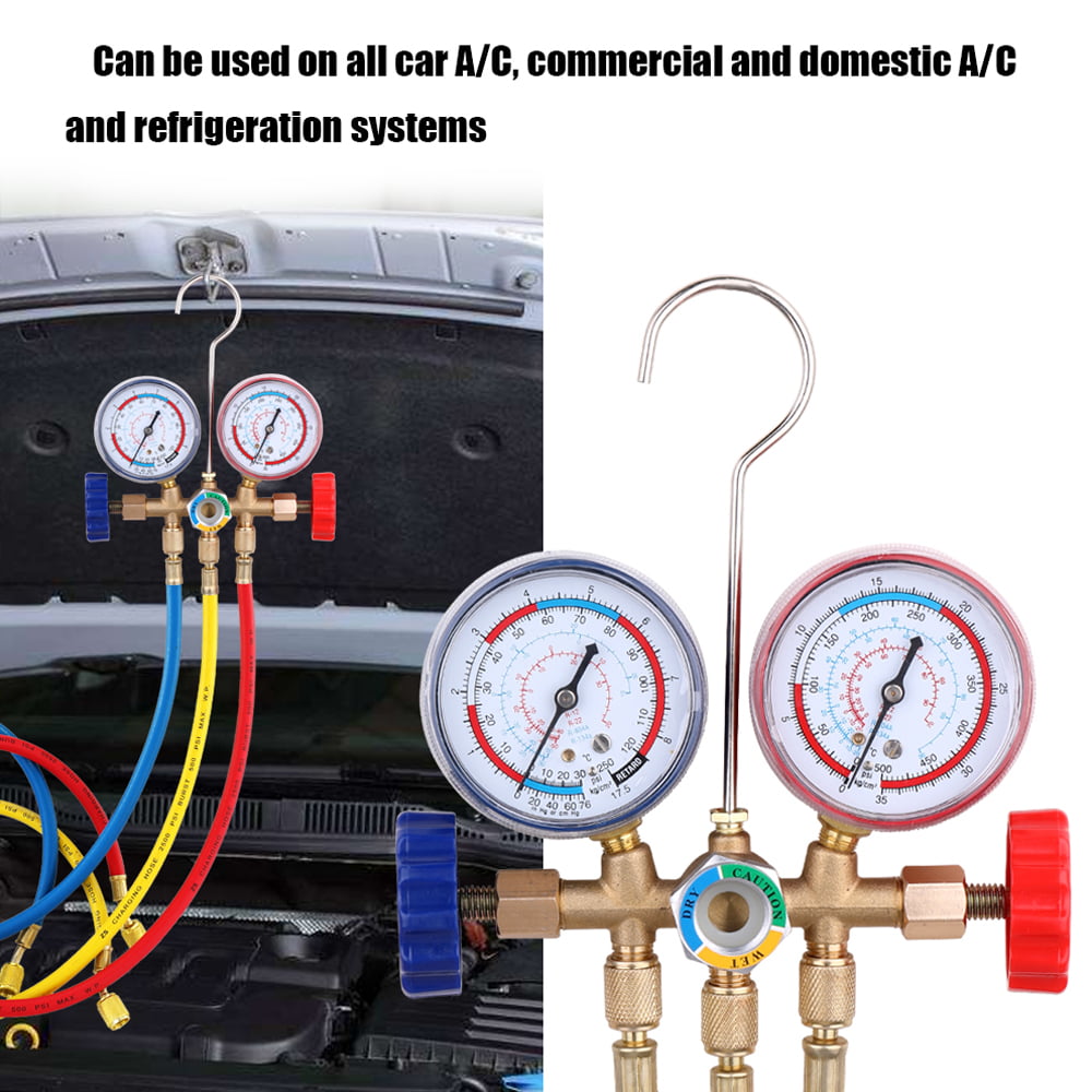 Tomshine Refrigerant Manifold Gauge Set Air Conditioning Tools with Hose and Hook for R12 R22 R404A R134A