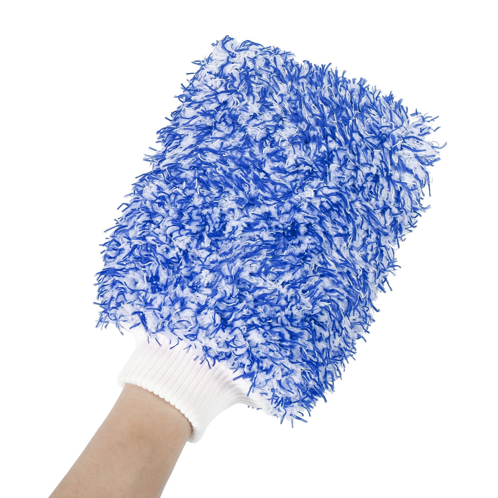 Unique Bargains Blue Coral Fleece Car Wash Mitt Microfiber Glove Double Sided Dirt Washing Tool Absorbent