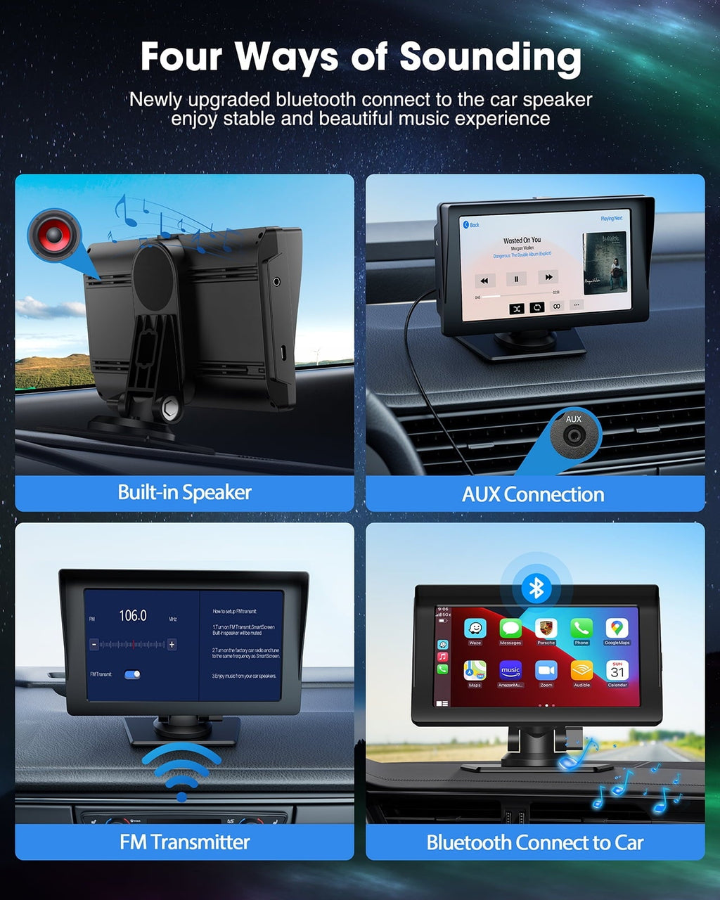 Lamtto Wireless Apple Carplay & Android Auto Car Stereo with Bluetooth, 7'' Touchscreen Carplay Car Radio with Siri, AUX, FM, Multimedia Player, GPS Navigation