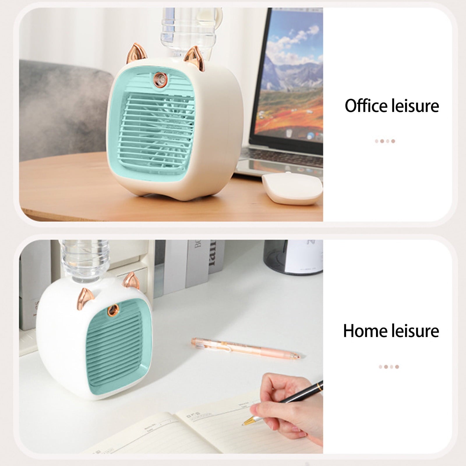 SDJMa Cute Cat Style Portable Air Conditioner, 250ml Evaporative Air Cooler Fan with 3 Speeds & Spray Function, USB Rechargeable Personal Mini Desk Fan for Room Office Camping