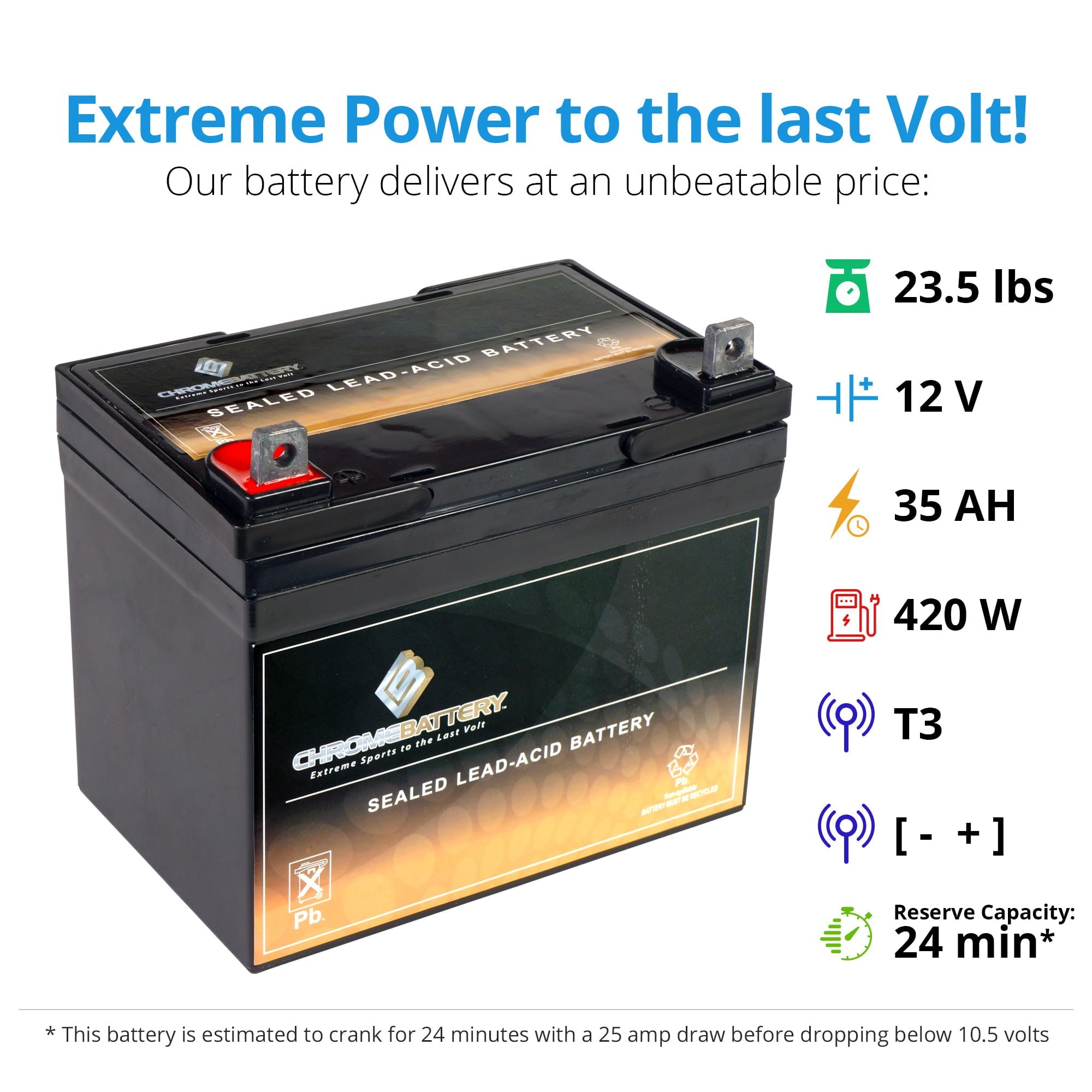 Chrome Battery 12V (12 Volts) 35Ah Battery for Mtd Products 495 Lawnmower