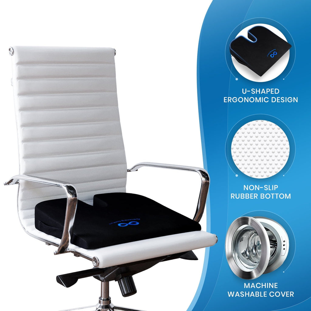 Everlasting Comfort Car and Truck Seat Cushion, Memory Foam Wedge Chair Driving Pillow, Black