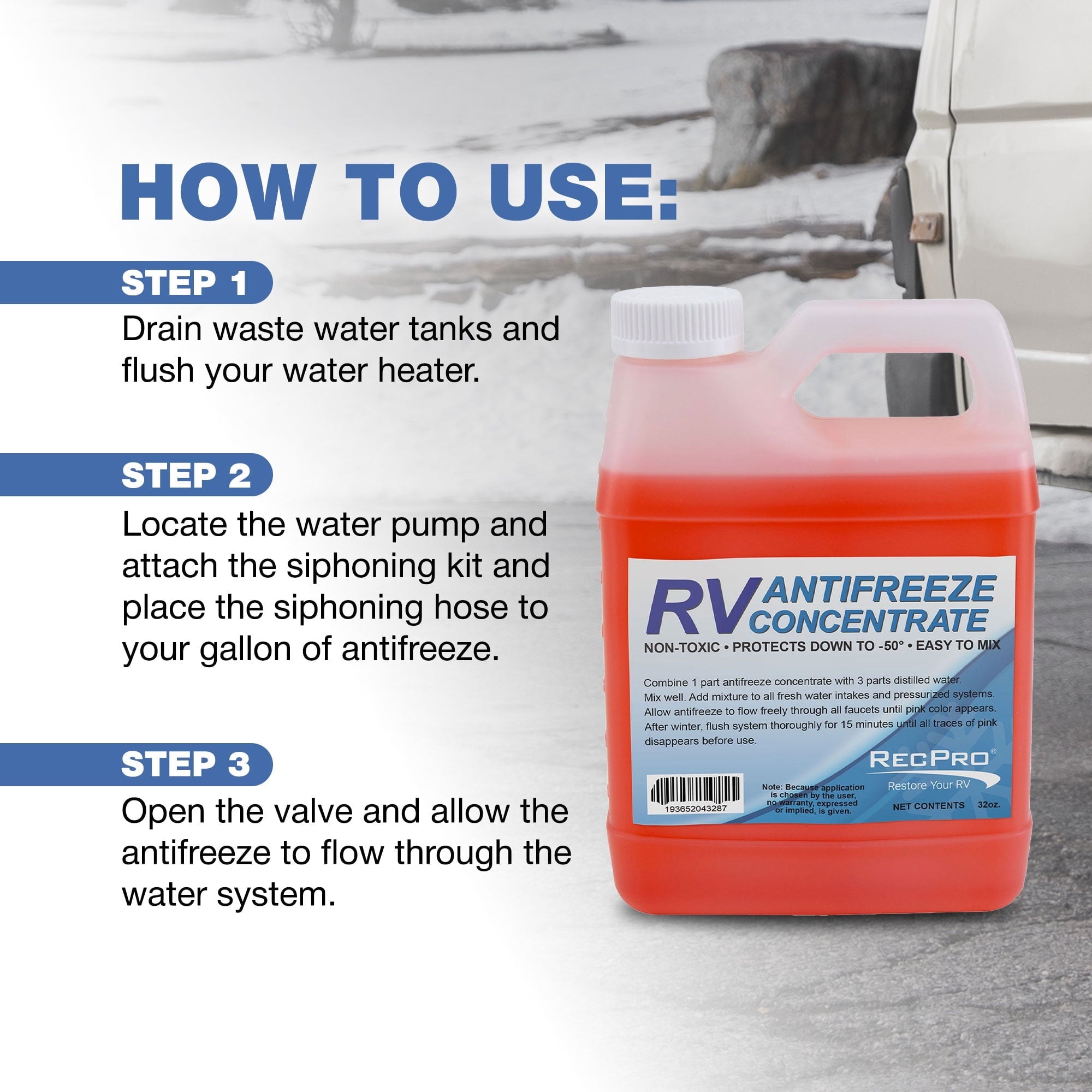 RecPro RV Antifreeze Concentrate Fluid for Winterizing Vehicles (3 Pack)