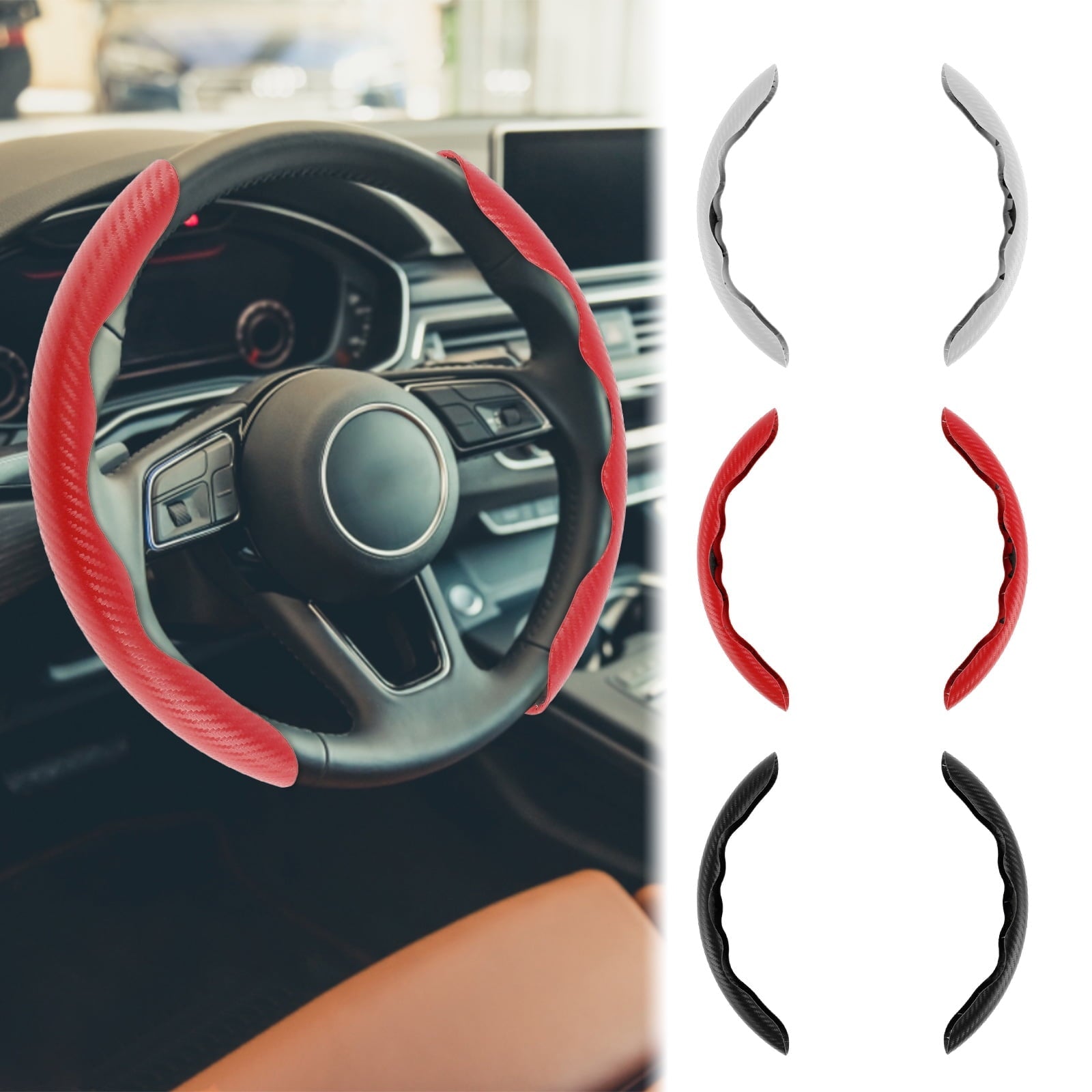 Protoiya Car Steering Wheel Cover,Carbon Fiber Textured Anti-Skid Auto Wheel Cover Protector Universal Car Accessories Reusable for 38cm Diameter Steering Wheel