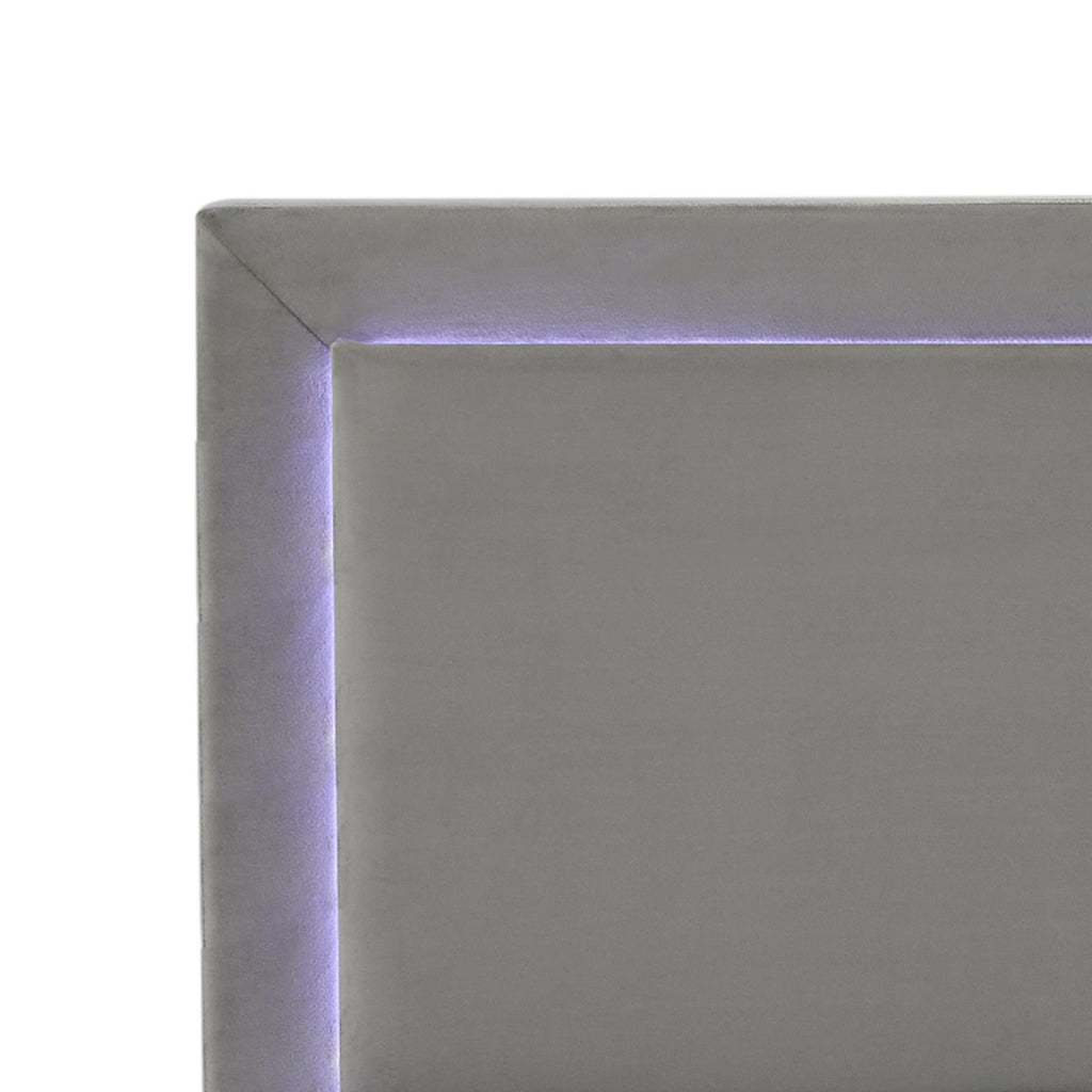 Anchorage Upholstered Queen Bed with LED Lights and USB, Platinum