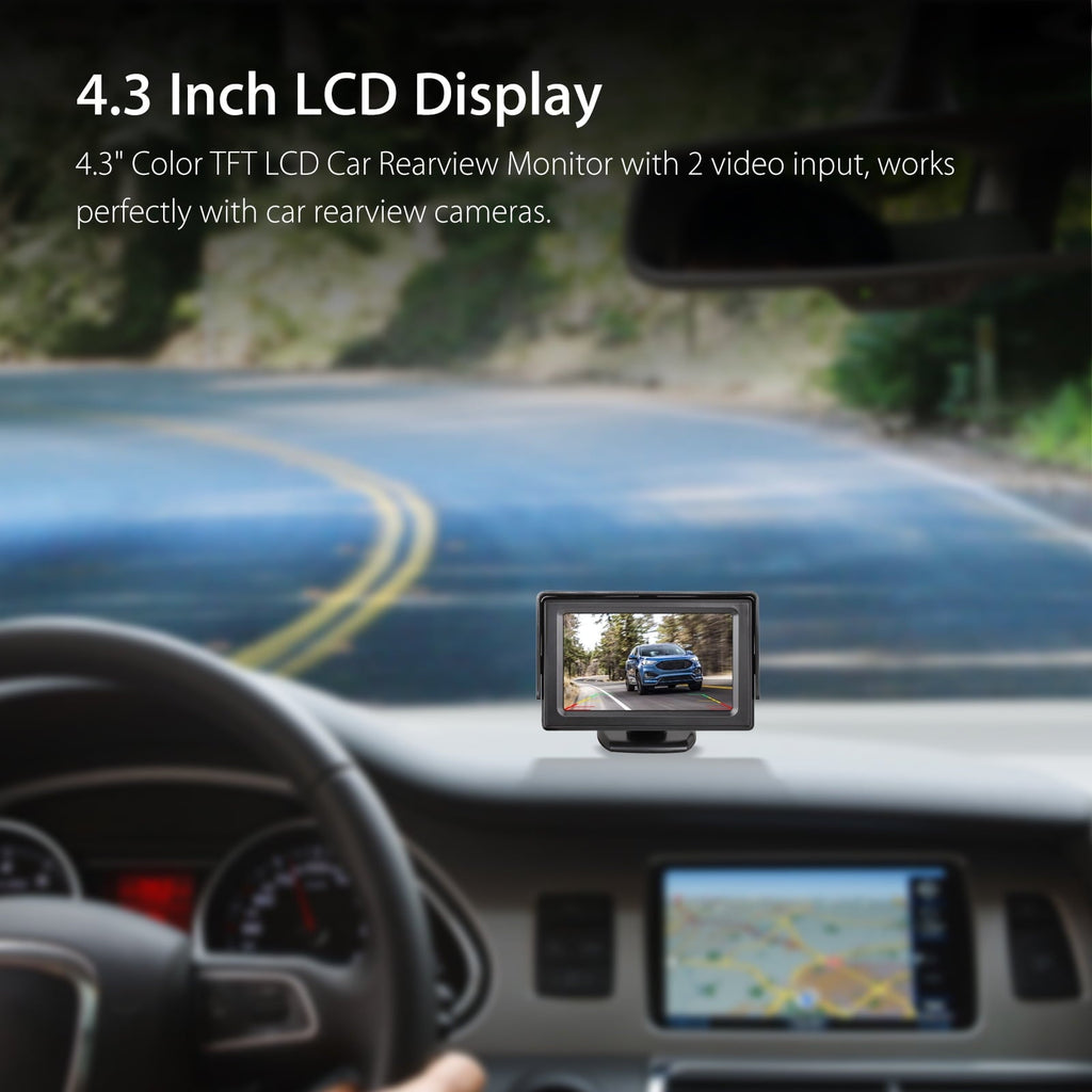 EEEkit Backup Camera and Monitor Kit, Waterproof HD Night Vision Reverse Cam with 7 IR LED Lights, 4.3" Display Monitor for Car, Universal for Vehicle, SUV, Van, Camper
