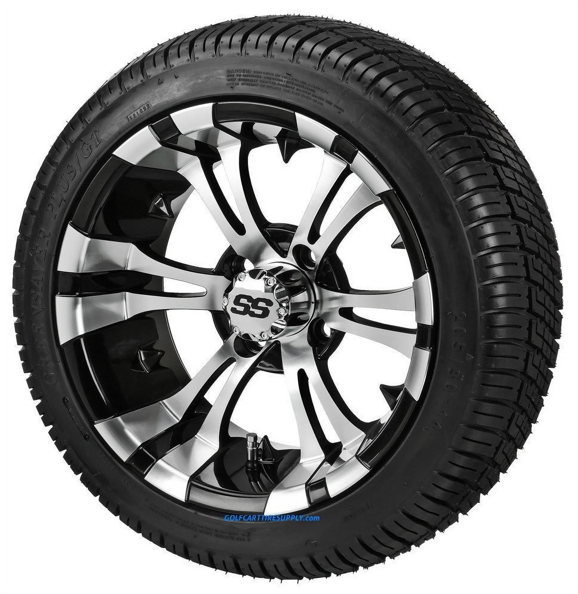 14" Vampire Machined/ Black Aluminum Wheels and 205/30-14 DOT Street Tires Combo - Set of 4