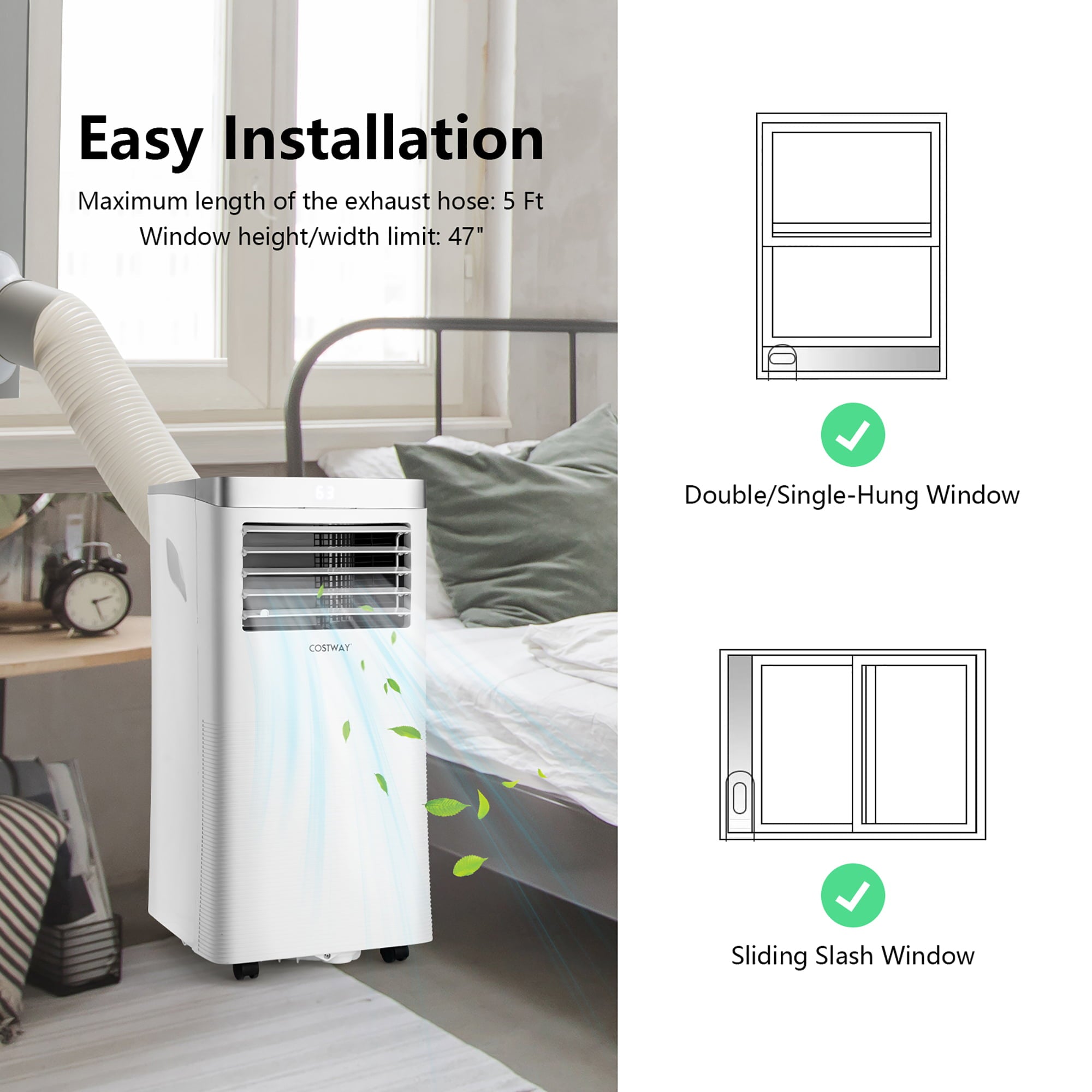 Costway 5000 BTU (8000 BTU ASHRAE) Portable Air Conditioner 3-in-1 Air Cooler with Remote Control