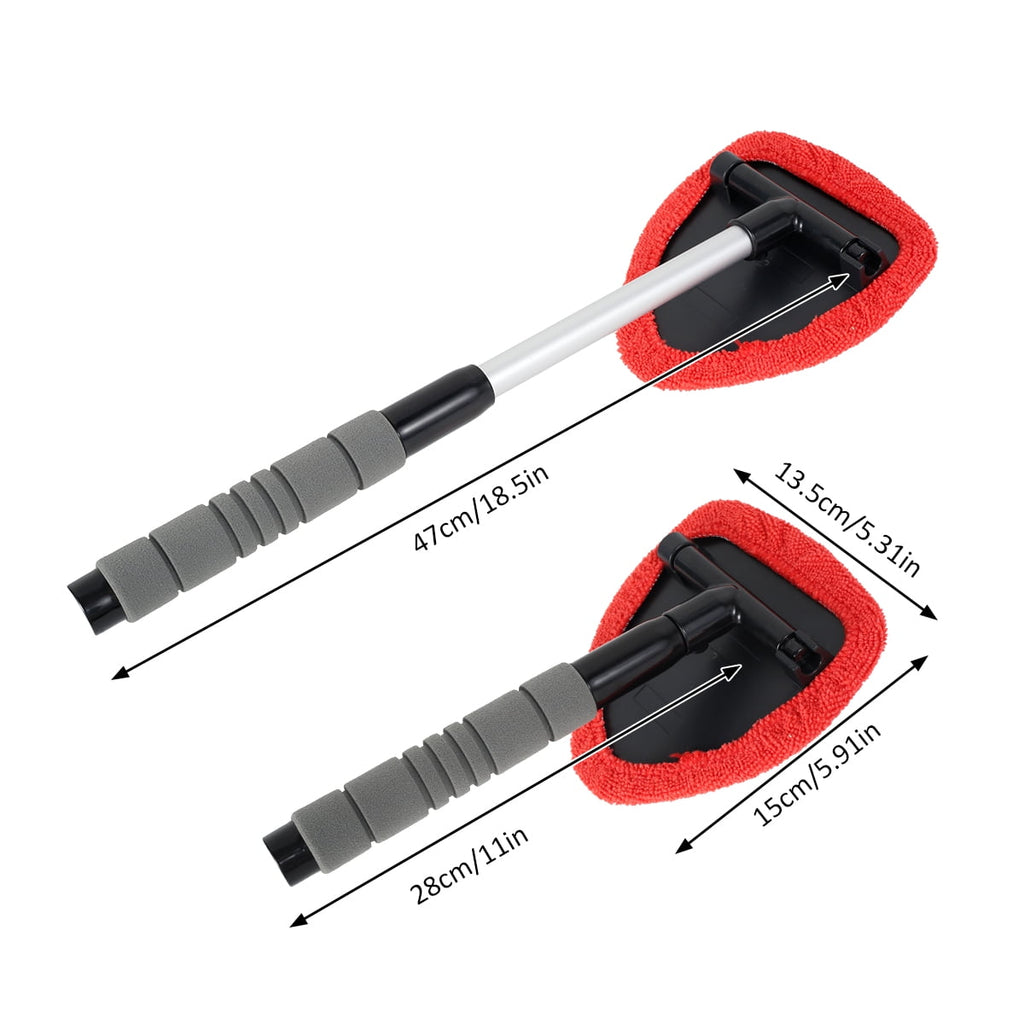 Summerkimy Windshield Cleaner -Microfiber Car Window Cleaning Tool with Extendable Handle and Washable Reusable Cloth Pad Head Auto Interior Exterior Glass Wiper Car Glass Cleaner Kit (Extendable)