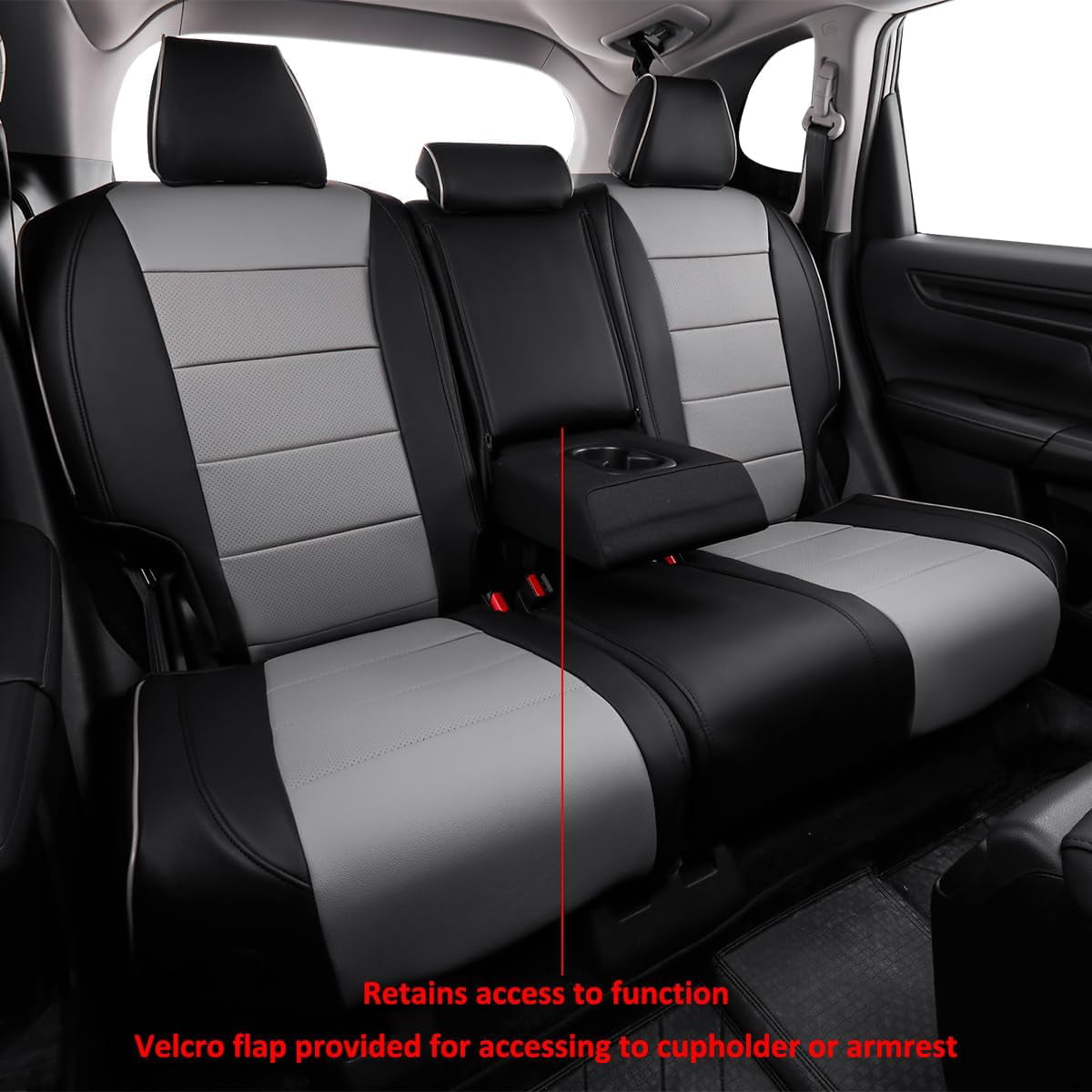EKR Custom Fit CRV Seat Covers for Honda CRV EX,EXL,Hybrid 2023 2024 - Full Set Breathable Leather Auto Seat Covers(Black with Gray)