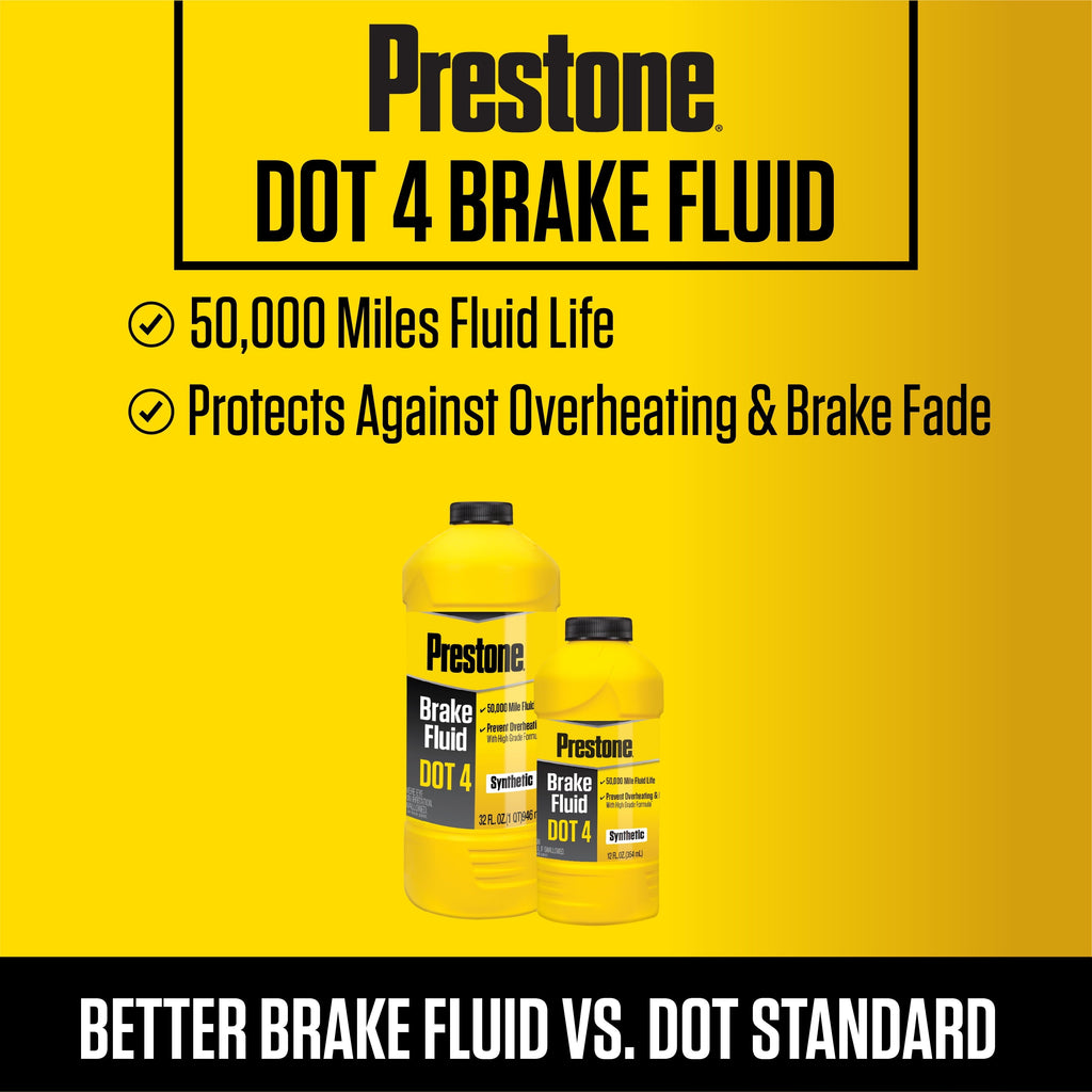 Prestone Dot 4 Brake Fluid - 12 fl oz- Synthetic, High Grade, 50,000 mile