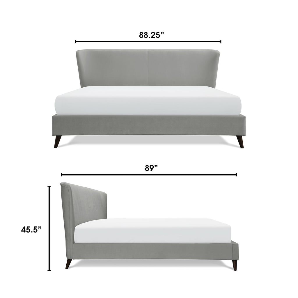 Adore Decor Adele Velvet Upholstered King Size Bed Frame with Winged Headboard, Gray