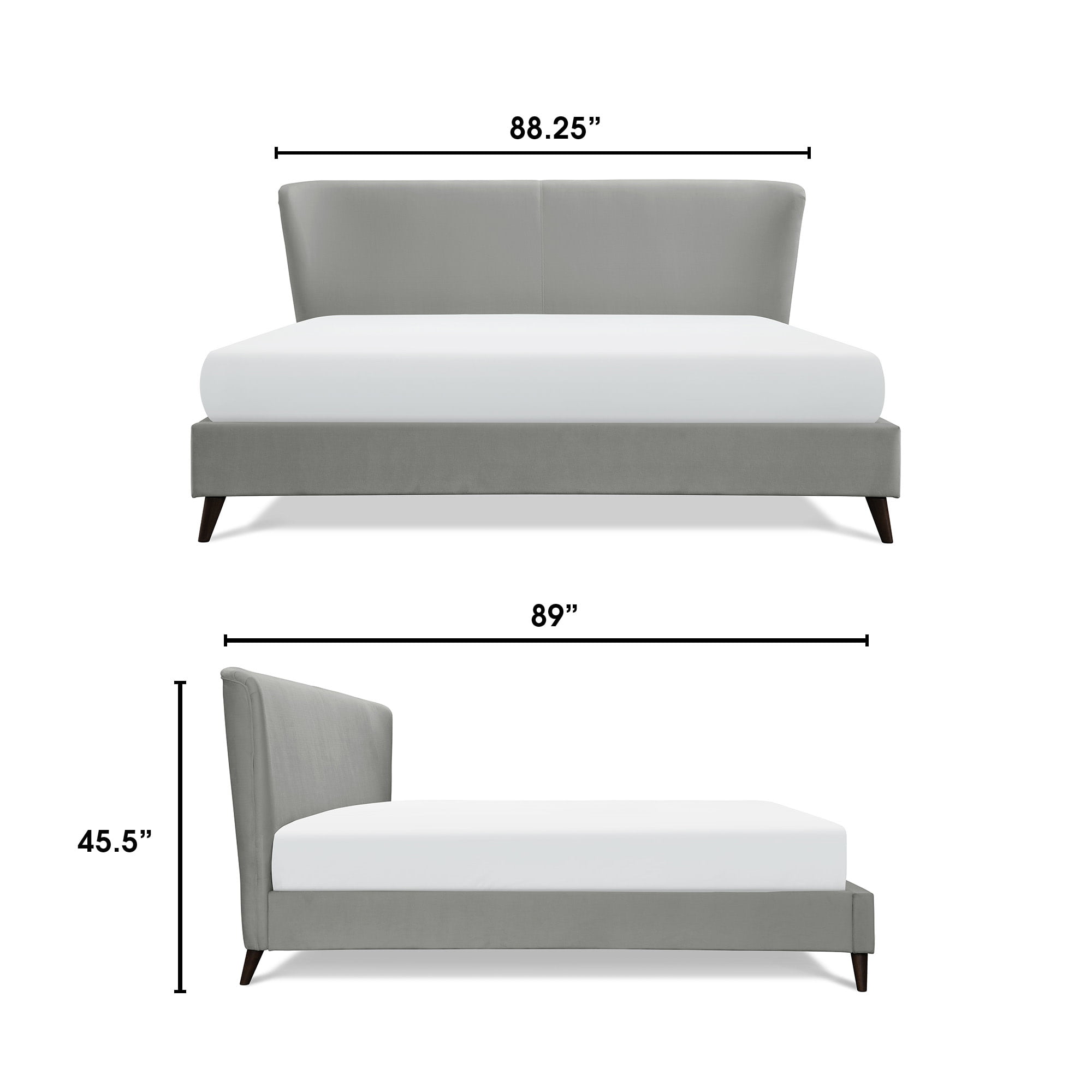 Adore Decor Adele Velvet Upholstered King Size Bed Frame with Winged Headboard, Gray