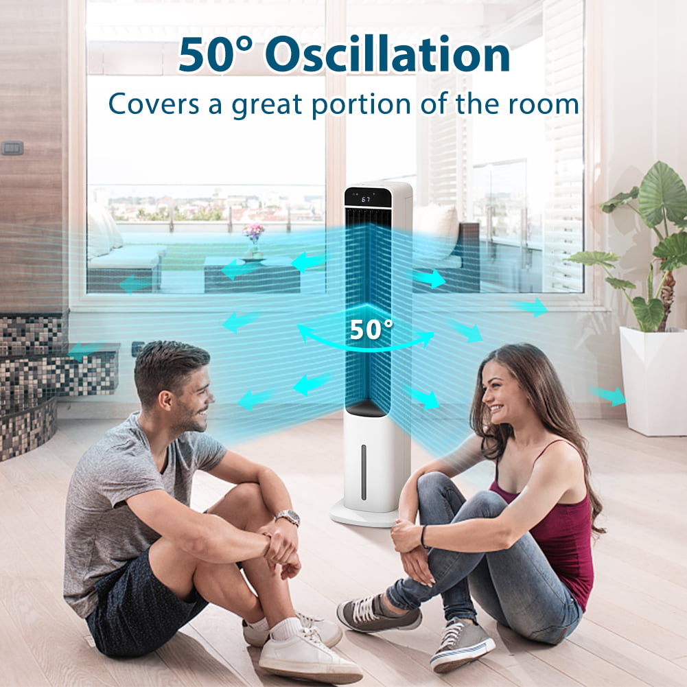 3-in-1 Evaporative Air Cooler LifePlus Portable Tower Cooling Fan Oscillating Swamp Cooler 41.5" White