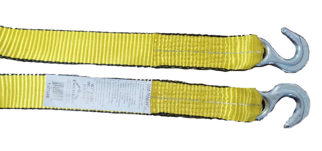 Everest 2" x 30'  Reflective Tow Strap with Forged Hooks, 3,333 lb W/LL, 1-Pack