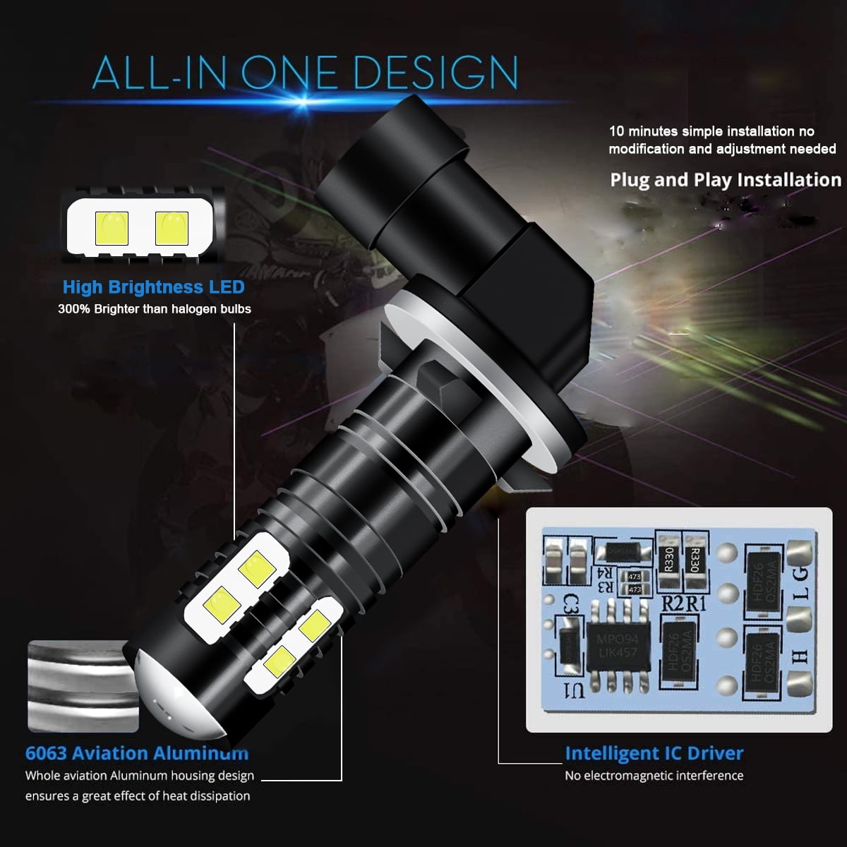 For Chevrolet Cavalier 1995-1999 Combo 9005 9006 881 LED Headlights+Fog Lights 6*Bulbs White,3570