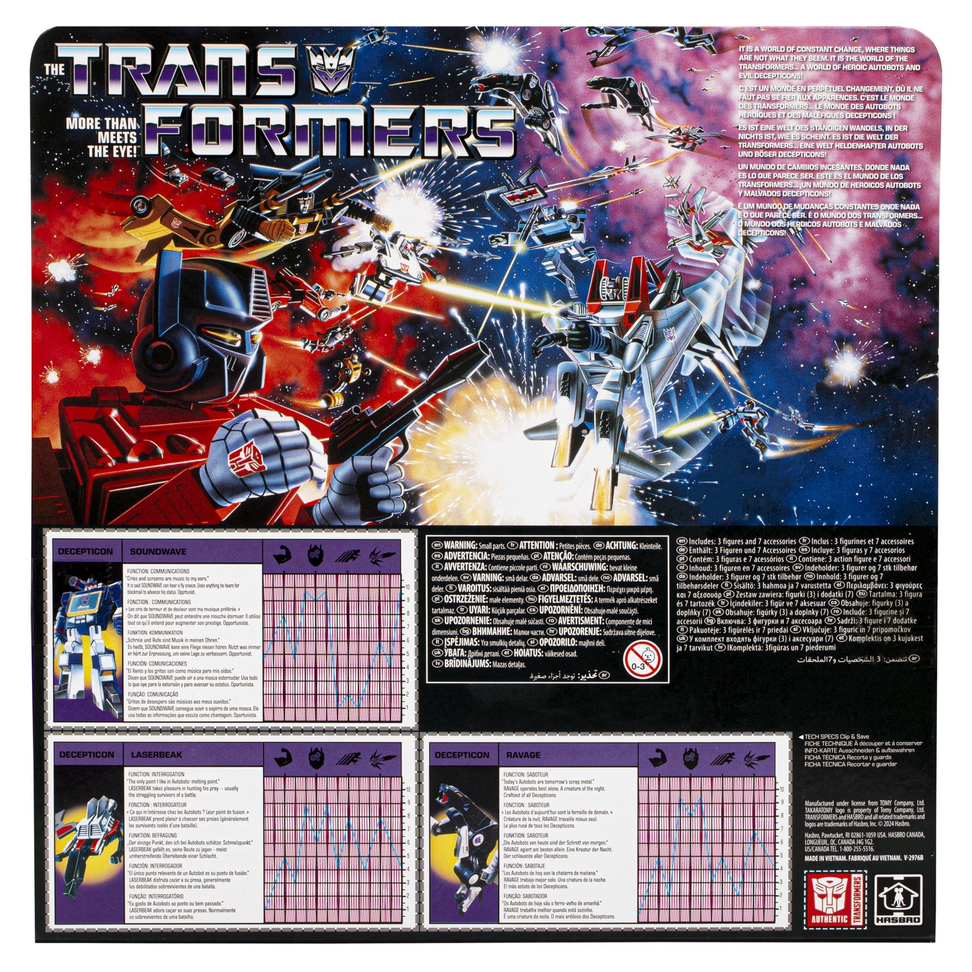 Transformers Toys Retro 40th Anniversary Soundwave, Laserbeak, & Ravage Action Figures