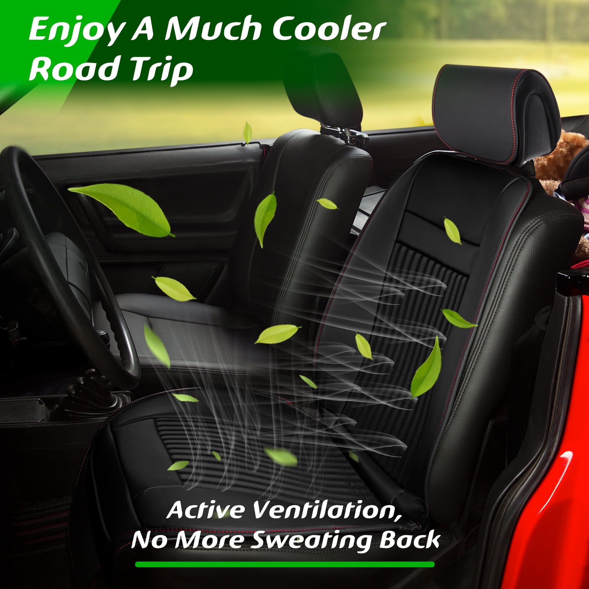 Paffenery Luxury Heated and Cooling Car Seat Cover, Ventilated Cooling Car Seat Warmer Cushion 12-24V Universal Fit, Fashion Black