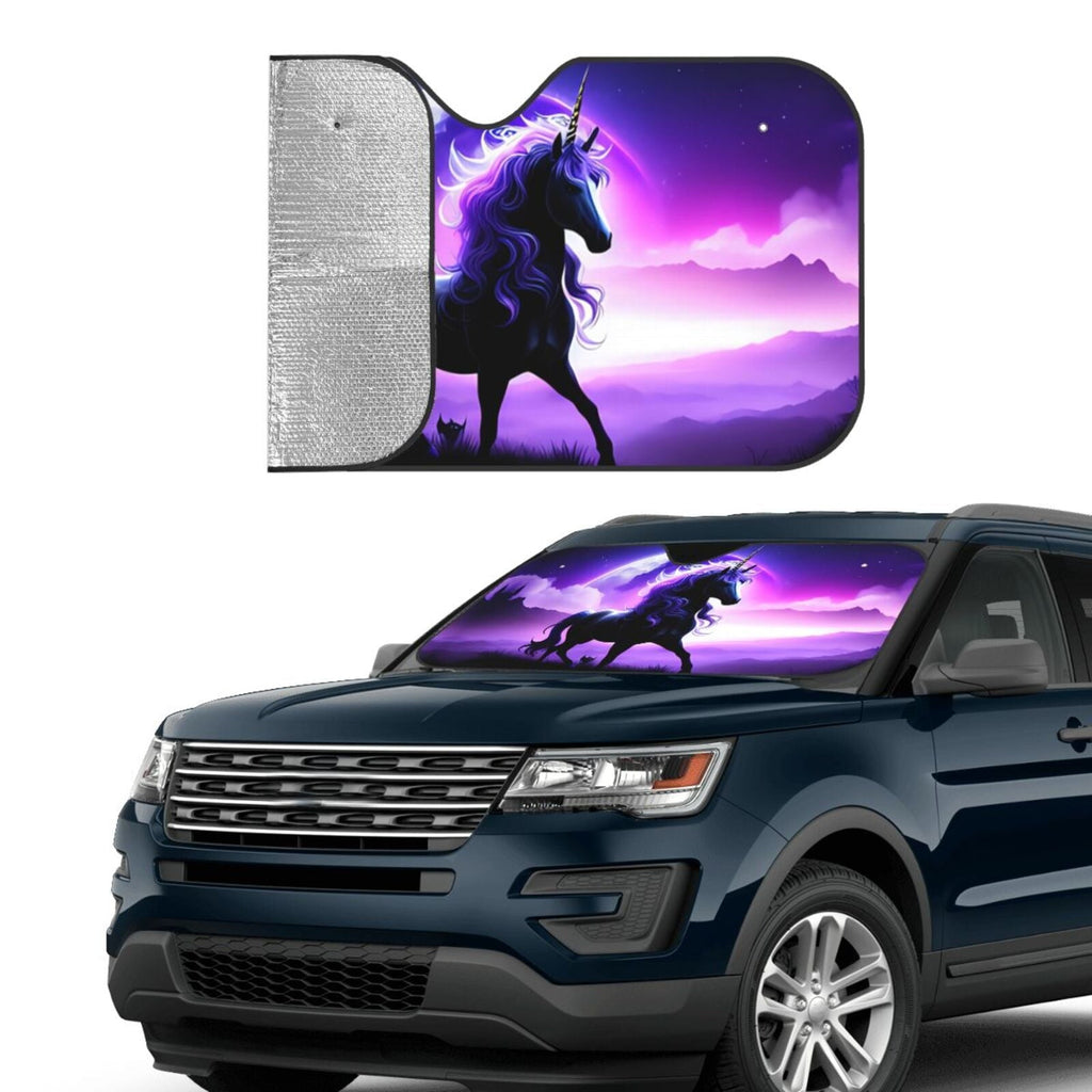 ZNDUO Car Windshield Sun Shade, Purple Fantasy Unicorn Pattern Windshield Sun Shade UV Rays and Heat Sun Visor Protector Foldable Windshield Sun Shade, Small Size