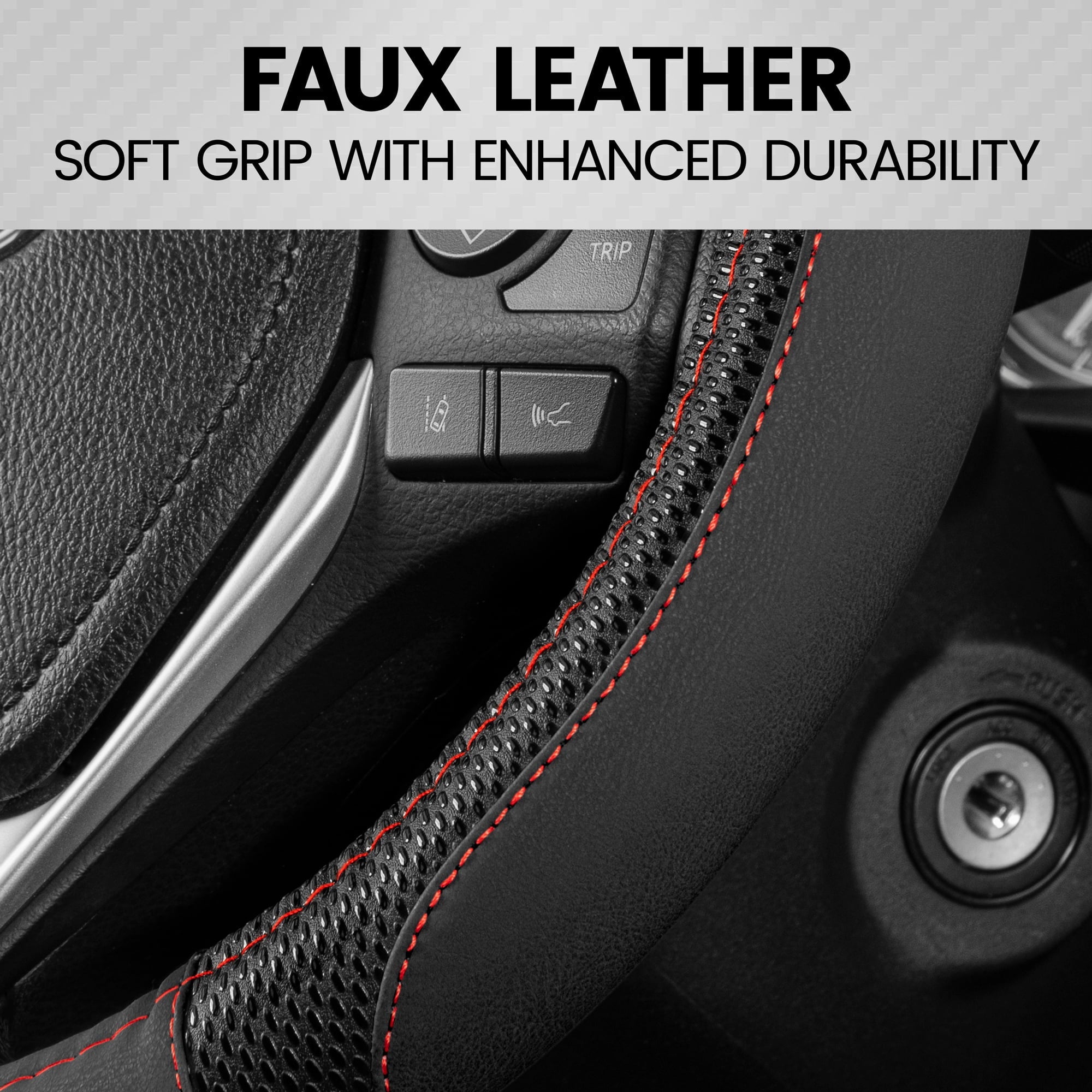 BDK GripTech Sport Black Steering Wheel Cover for Car Truck Van SUV, Medium (14.5" - 15.5") – Ergonomic Comfort Grip for Men & Women, Universal Fit Car Steering Wheel Cover