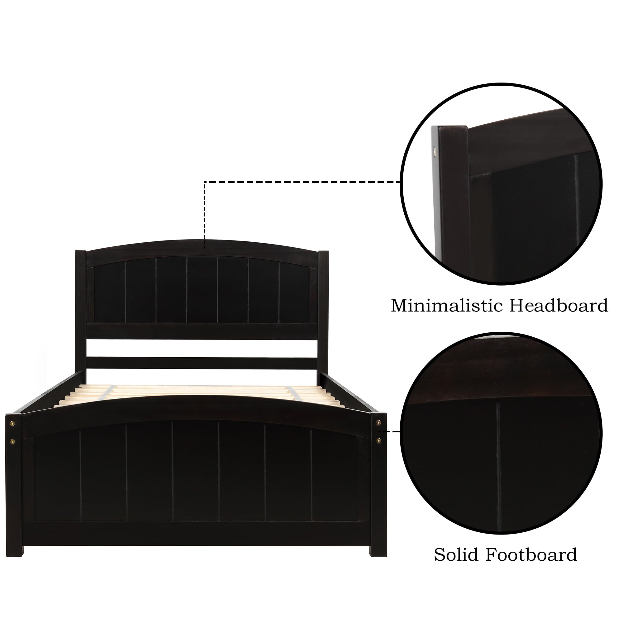 Wood Platform Bed, Twin Size Bed Frame Sleigh Bed with Headboard for Kids Teens Adults, Wood Slat Support, No Box Spring Needed, Space Saving Design, Expresso