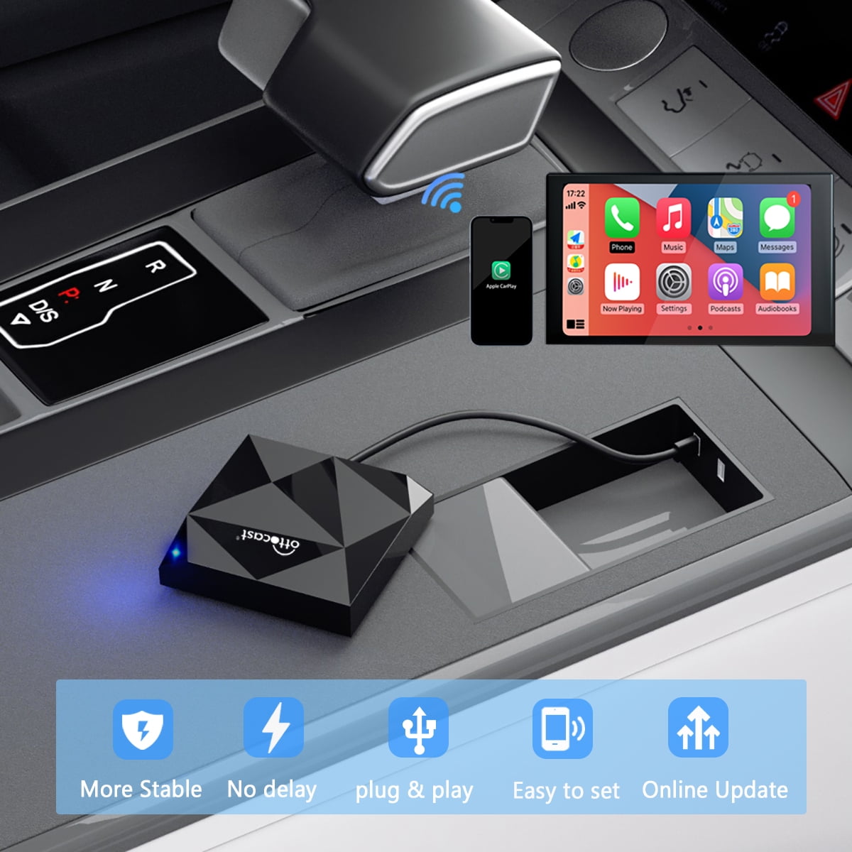 OTTOCAST Wireless CarPlay Adapter 2023 Speed Fastest Apple Wireless CarPlay Dongle 5Ghz WiFi Auto Connect No Delay Online Update, U2-AIR for OEM Wired CarPlay Cars Model Year After 2016