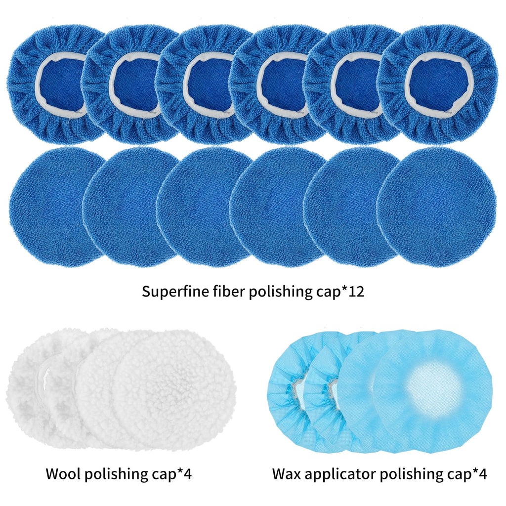 Protoiya 20Pcs Car Buffer Polisher Pad Soft Microfiber Polishing Bonnets 5-6inch Car Orbital Waxing Cover Kit Durable Auto Waxer Pad with Woollen Polishing Bonnets for Waxing Polishing