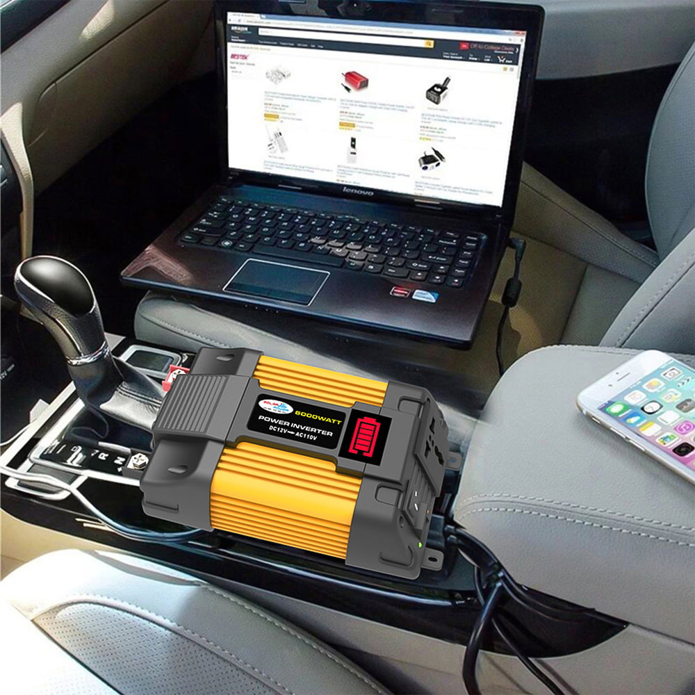 Inverter, DFITO 4000W Peak Car Power Inverter Dc 12V to 110V Ac Converter, with 1 Ac Outlet and 2 USB Car Charger, Camera/ Laptop Car Accessories, for Camping/ Road Trips/ Outdoor Work