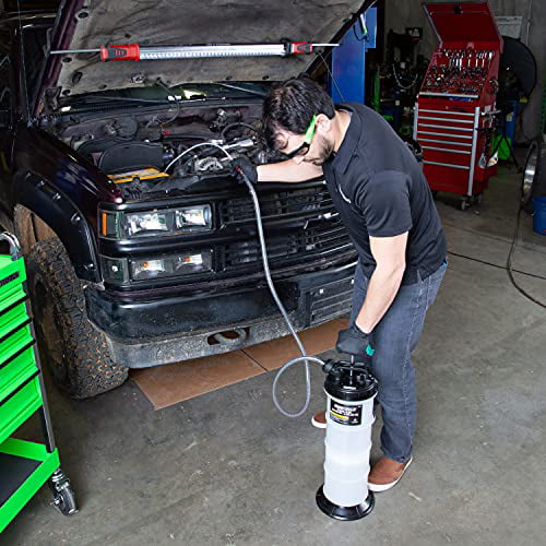 OEMTOOLS 24397 Manual Fluid Extractor (9.5L), Oil Extractor Pump, Transmission Fluid Pump, and More, Oversized Handle Manual Oil Pump Extractor, Oil Change Pump W/ 2 Adapters