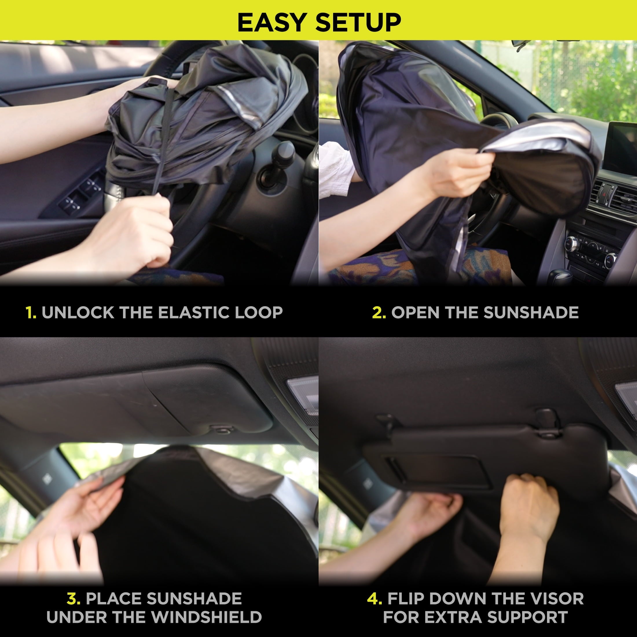 Auto Drive Double Rings Windshield AD22D-83 Twist Sun Shade 1 Pack, 63"x29.5"