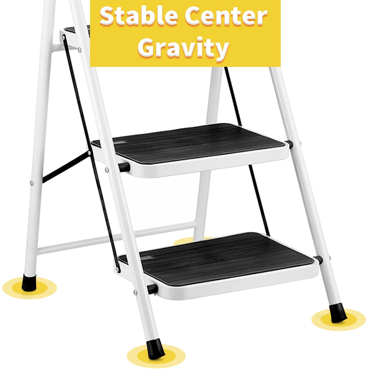 3 Step Ladder Folding Step Stool Ladder with Wide Anti-Slip Pedal Rubber Handle Feet Lightweight Portable Sturdy Steel Ladder