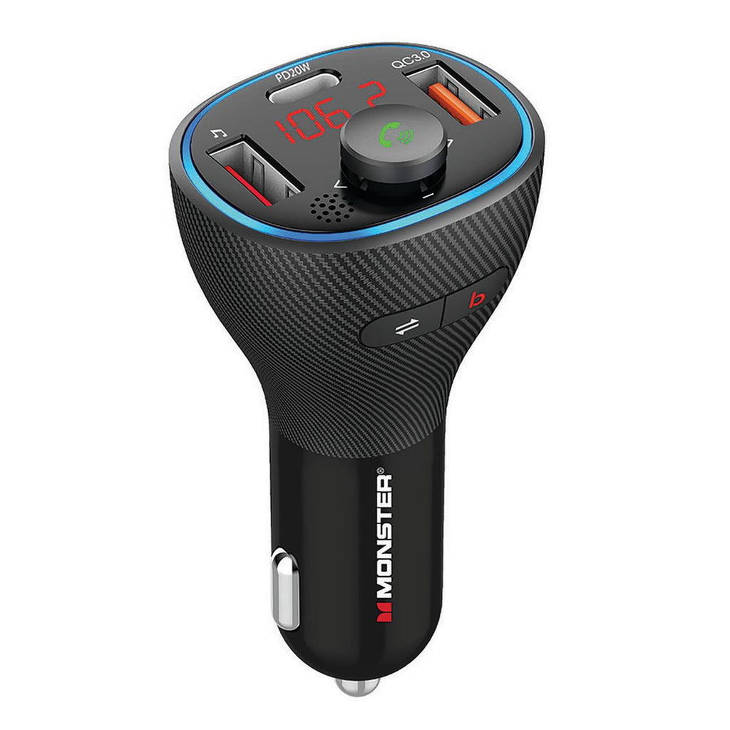 Monster LED FM Transmitter, Features Dual Charging, 20W, Type-C and USB 3.0