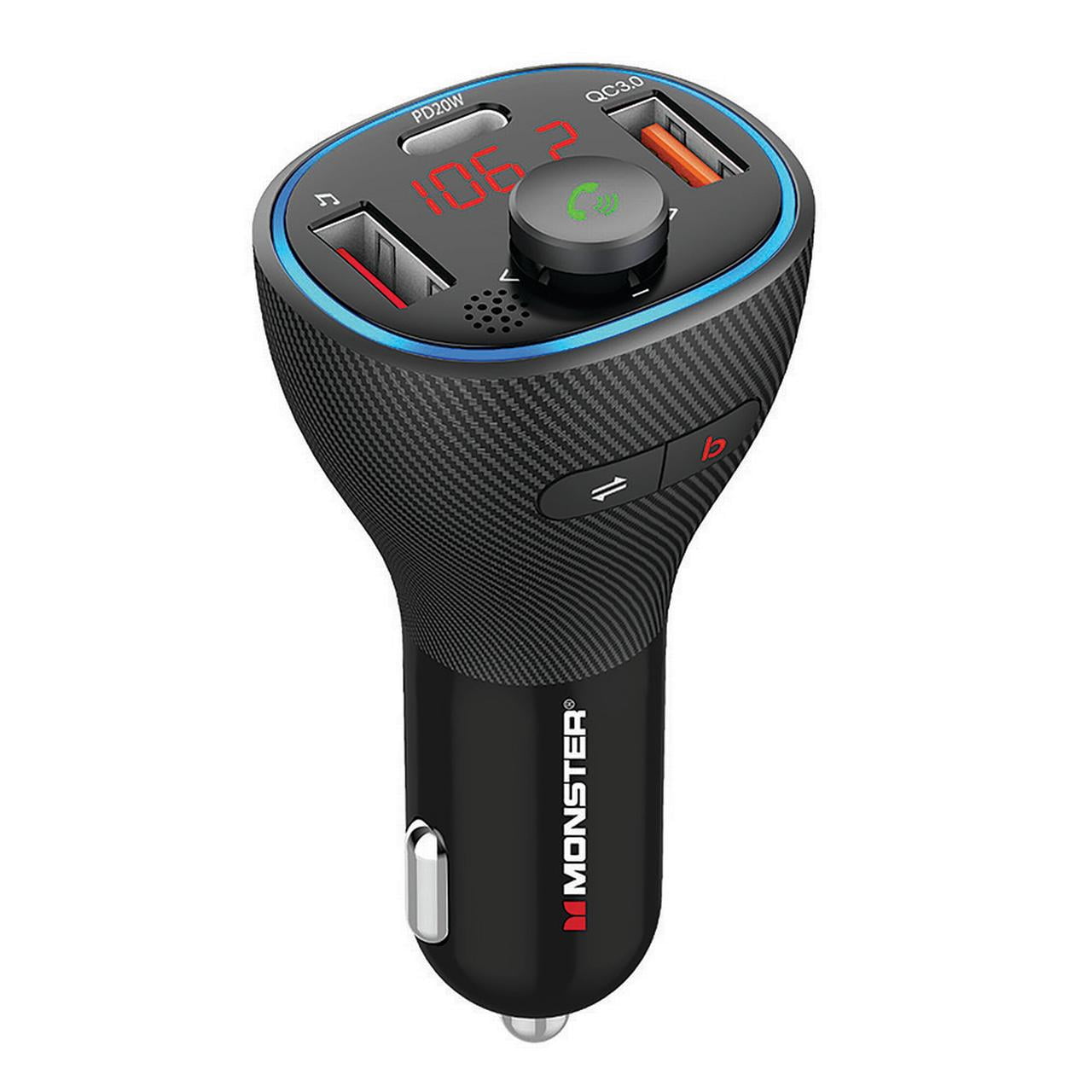 Monster LED FM Transmitter, Features Dual Charging, 20W, Type-C and USB 3.0