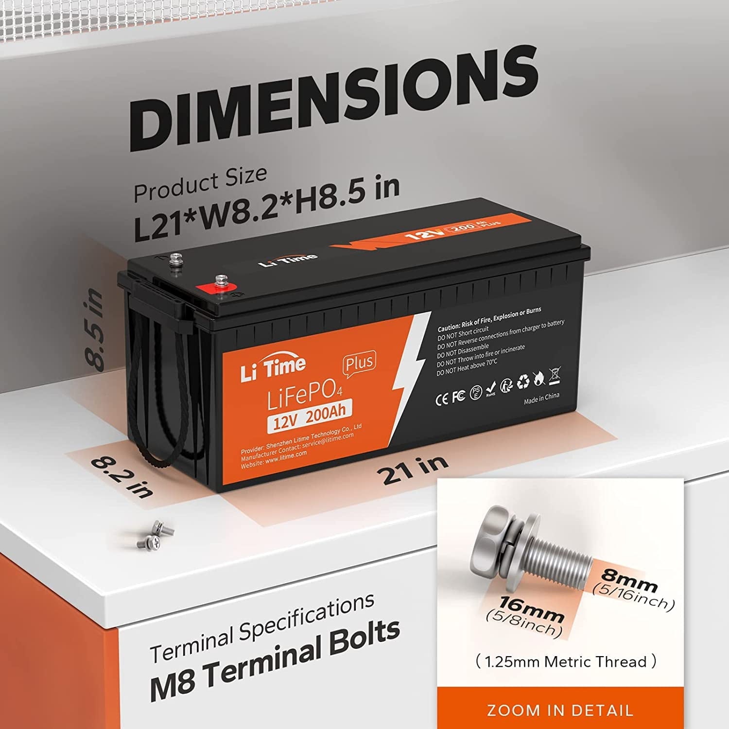 LiTime 12V 200Ah PLUS Lithium LiFePO4 Battery, Max 2560W Power Output, 10-Year Lifetime, 200A BMS LiFePO4 Battery for RV, Solar, Off-Grid, Marine