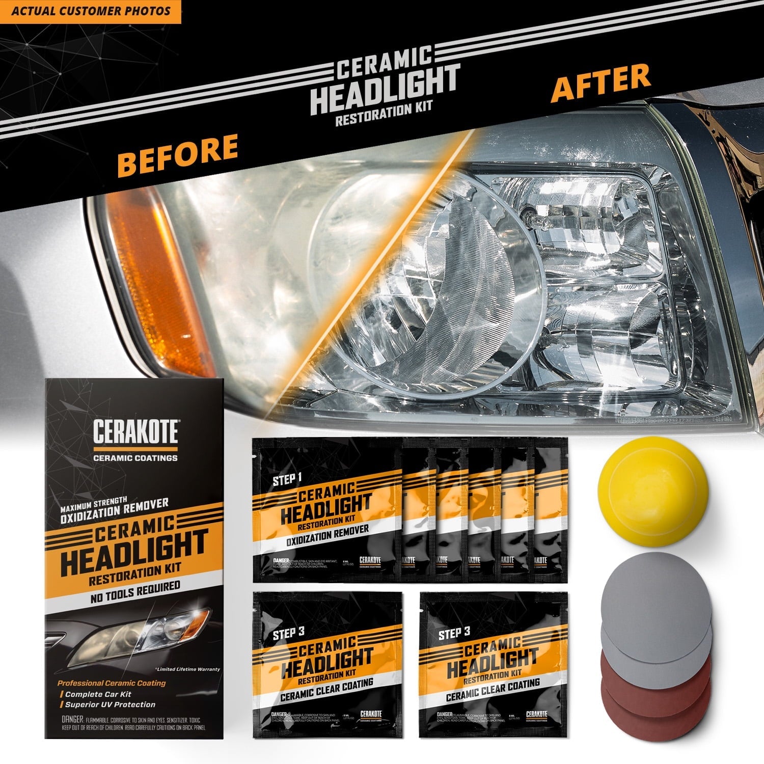 CERAKOTE® Ceramic Headlight Restoration Kit - Maximum Strength Oxidation Remover