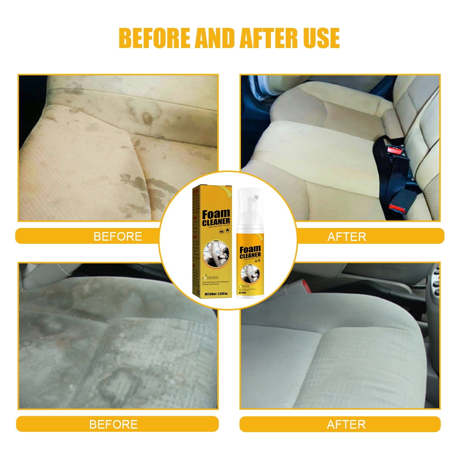 Multi-functional Car Foam Cleaner,100ml No Flushing Car Interior Cleaning, Grease-Free Cleaner, All Purpose Foam Cleaner Spray for Car House Kitchen (3 pcs)