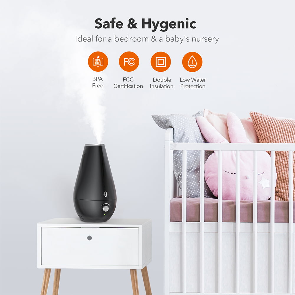 TaoTronics Cool Mist Humidifier, 1.8L Quiet Adjustable Ultrasonic Humidifiers for Babies [BPA Free] Bedroom, Black