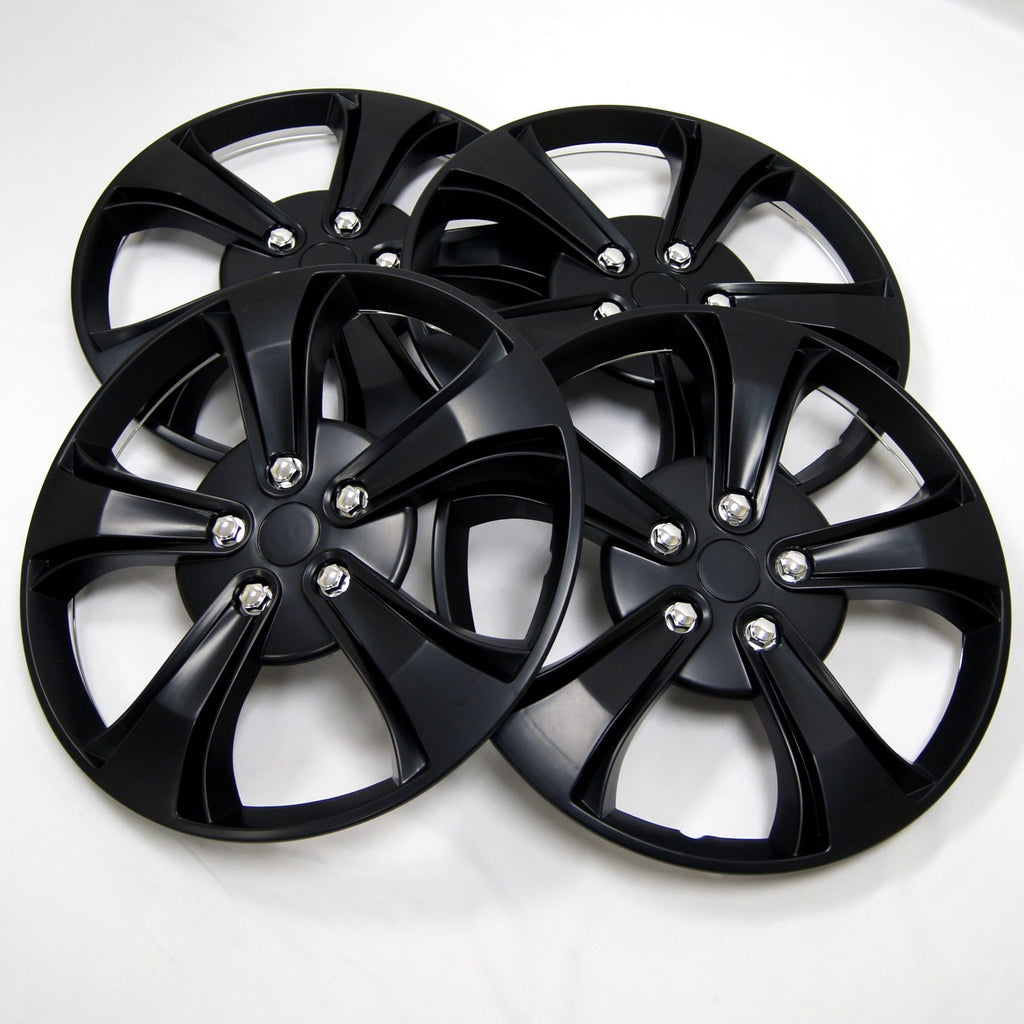 TuningPros WSC-616B17 Set of 4 Matte Black Hubcaps 17" - Hub Caps Wheel Skin Cover 17 inches 4 Pcs Set