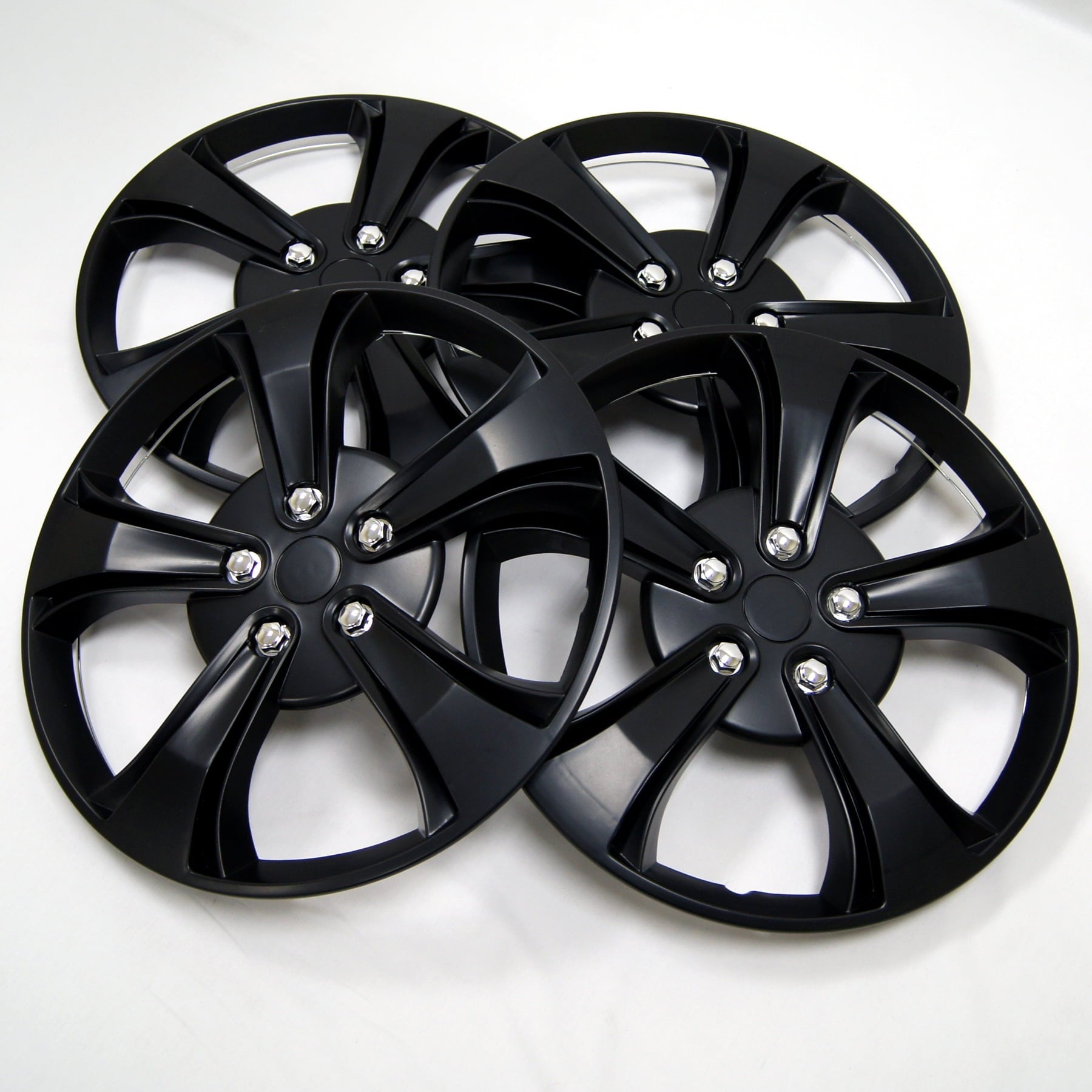 TuningPros WSC-616B17 Set of 4 Matte Black Hubcaps 17" - Hub Caps Wheel Skin Cover 17 inches 4 Pcs Set