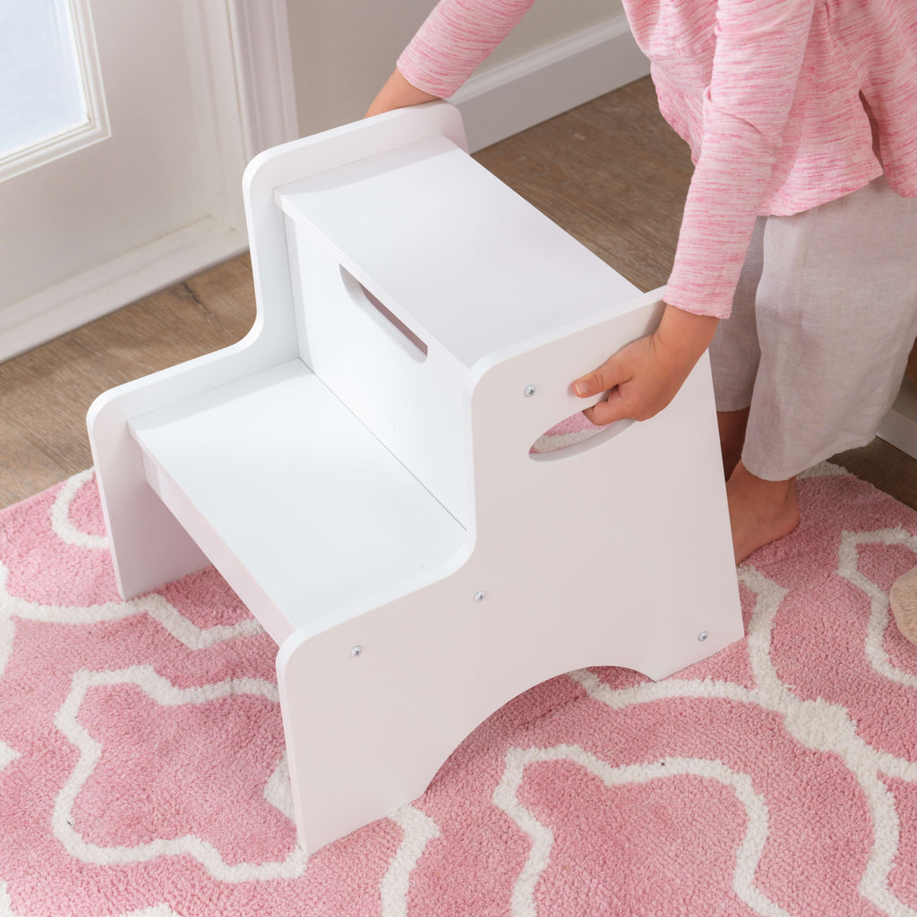 KidKraft Wooden Two-Step Children's Stool with Handles - White