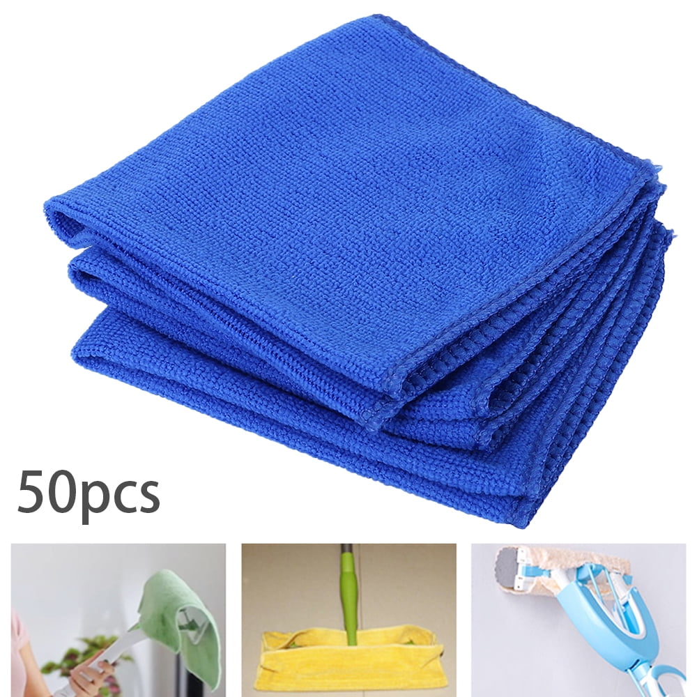 Willstar 50Pcs Microfiber Auto Cleaning Cloth Detailing Soft Wash Towel for Car Detailing Duster-Blue(9.75"*9.75")