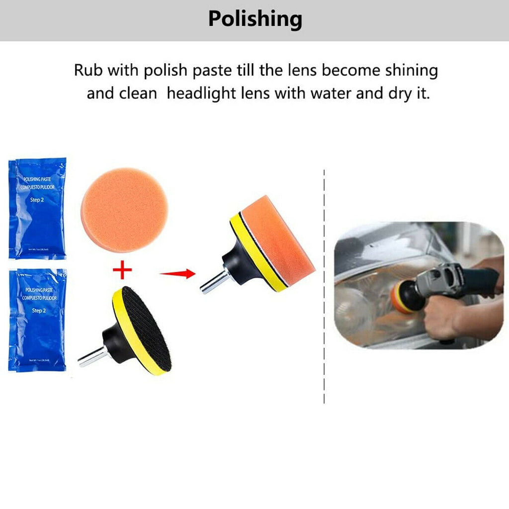 Heavy Duty Headlight Restoration Kit Car Lens Lamp Cleaning Sanding Repair Tools