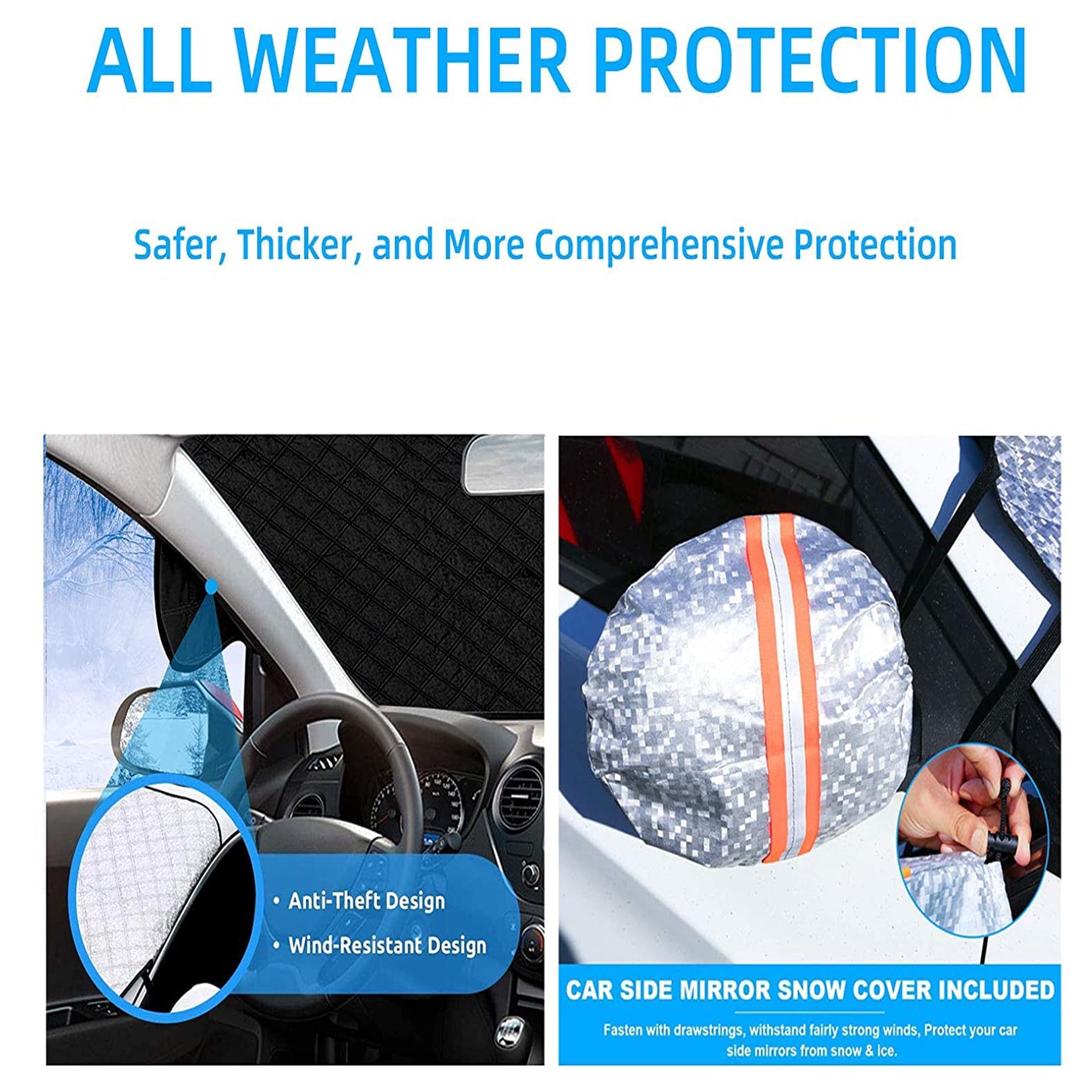 Car Windshield Snow Cover, QLASH New Upgrade Magnetic Thick Heavy Duty Snow Cover, 4 Layers Protection for All Car, Truck, SUV & Van (75''x52'')