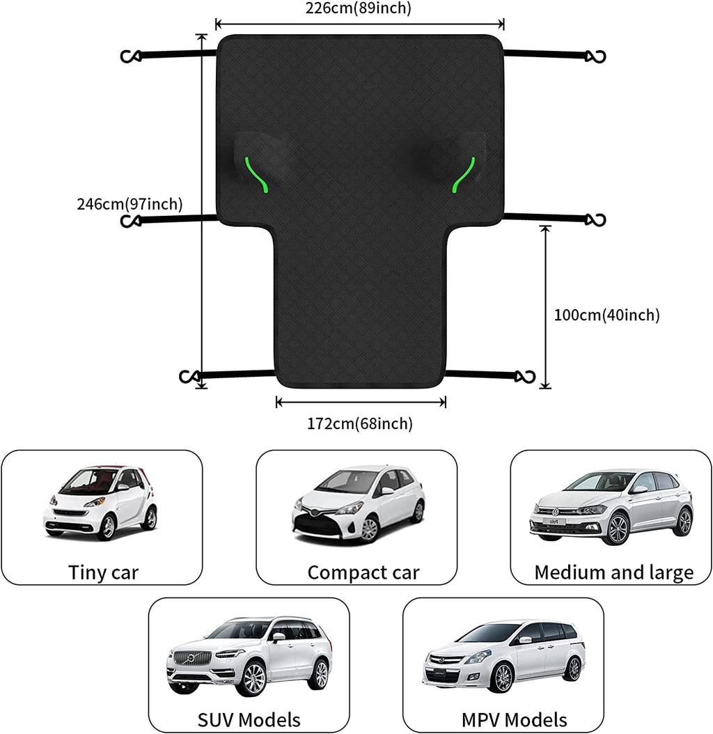 Uervoton Windshield Cover for Ice and Snow, Overall Upgrade Advanced Materials Car Windshield Snow Cover for Rain, Ice and Frost, Car Hood Wiper Mirror Waterproof Windshield Cover for Most Vehicles